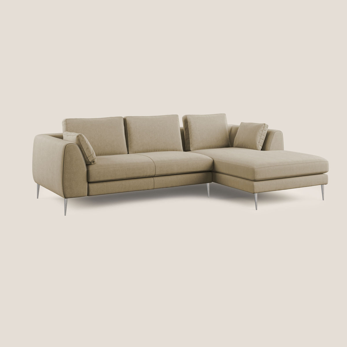 Plano divano moderno angolare con penisola in microfibra smacchiabile T11 beige - divitt.sbs