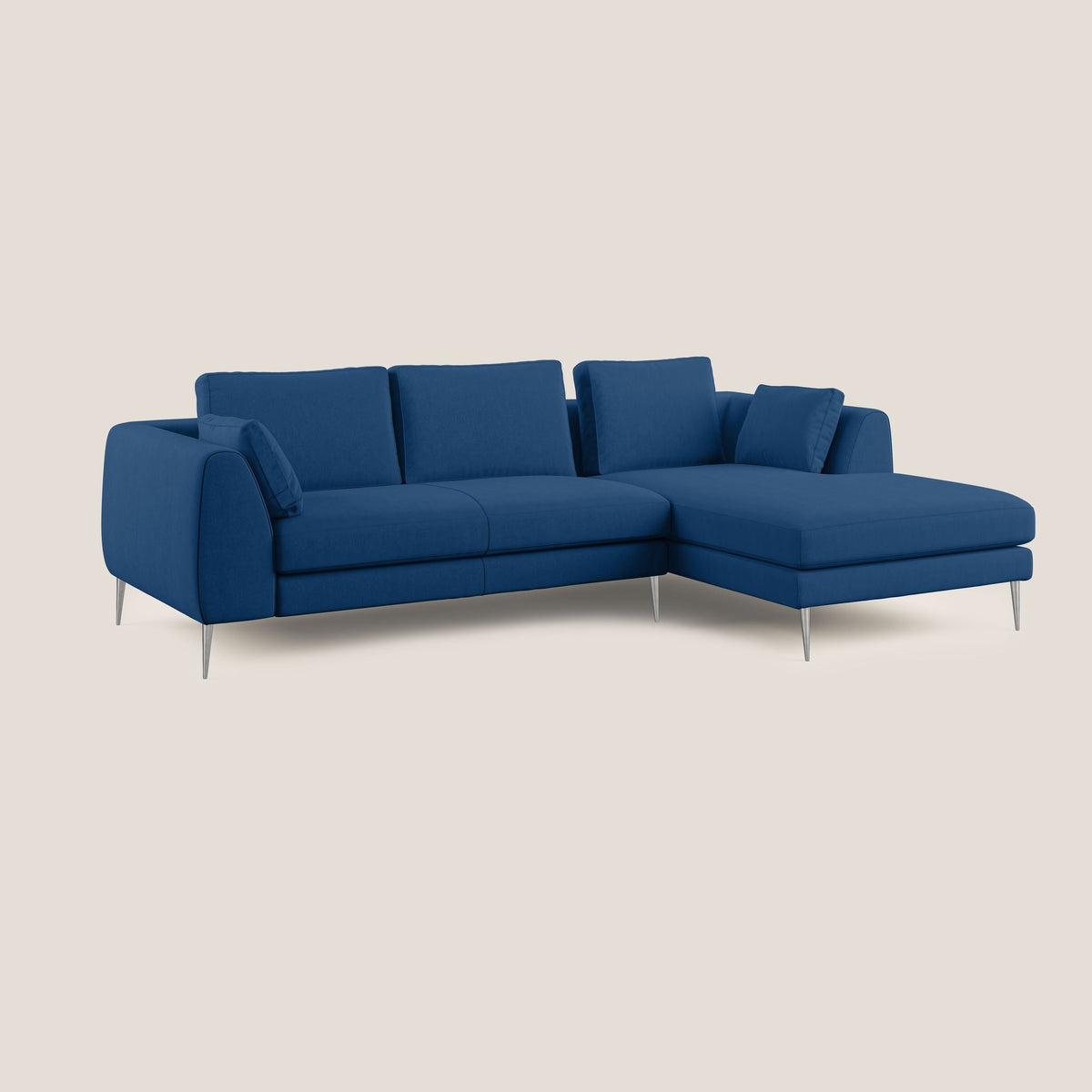 Plano divano moderno angolare con penisola in microfibra smacchiabile T11 blu - divitt.sbs