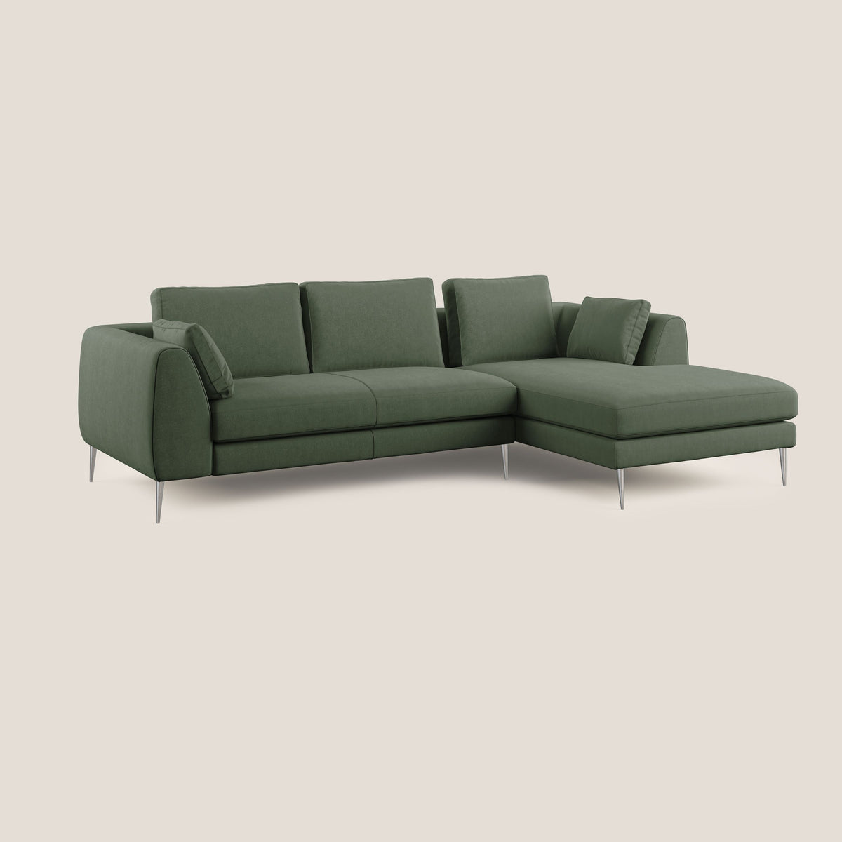 Plano divano moderno angolare con penisola in microfibra smacchiabile T11 verde - divitt.sbs