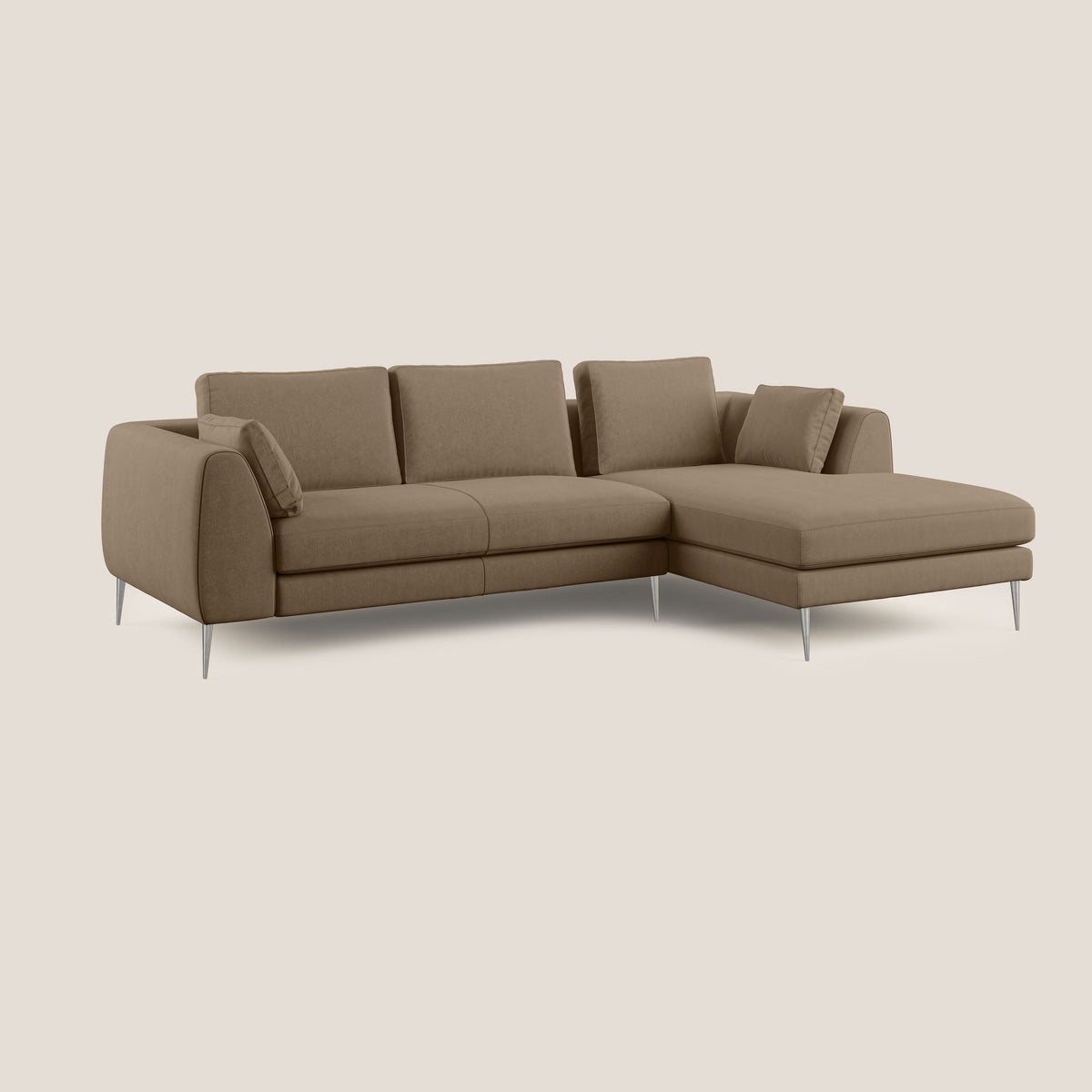 Plano divano moderno angolare con penisola in microfibra smacchiabile T11 marrone - divitt.sbs