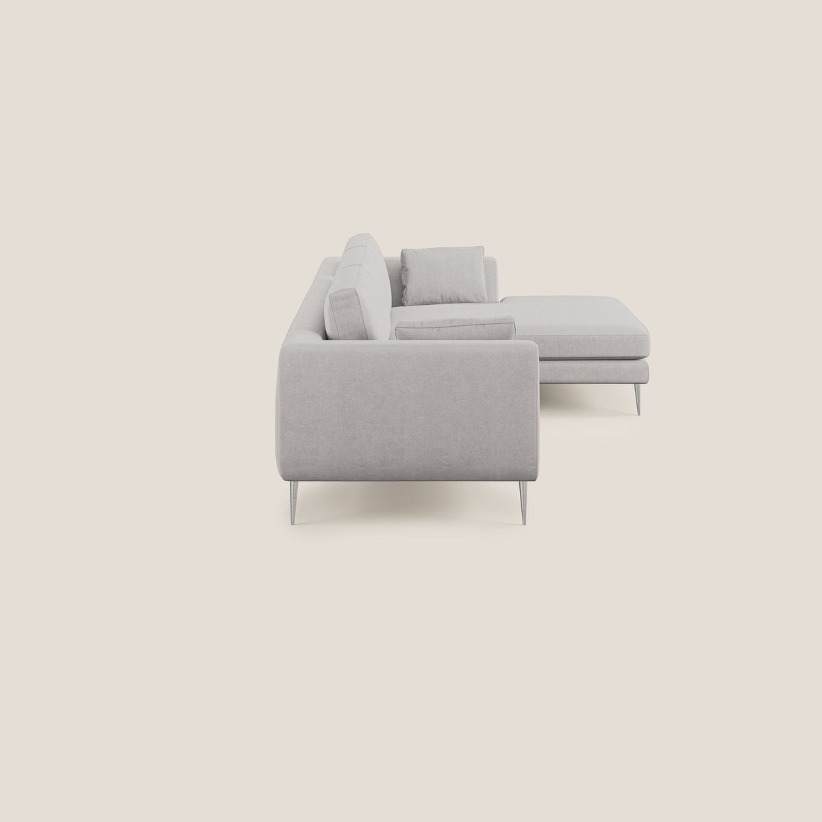 Plano divano moderno angolare con penisola in microfibra smacchiabile T11 grigio chiaro - divitt.sbs