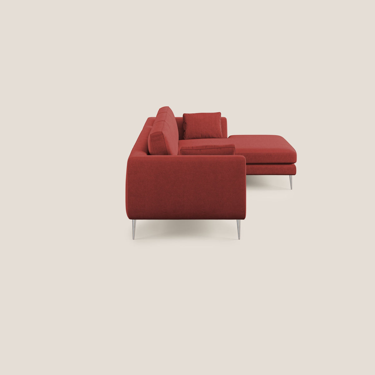 Plano divano moderno angolare con penisola in microfibra smacchiabile T11 rosso - divitt.sbs