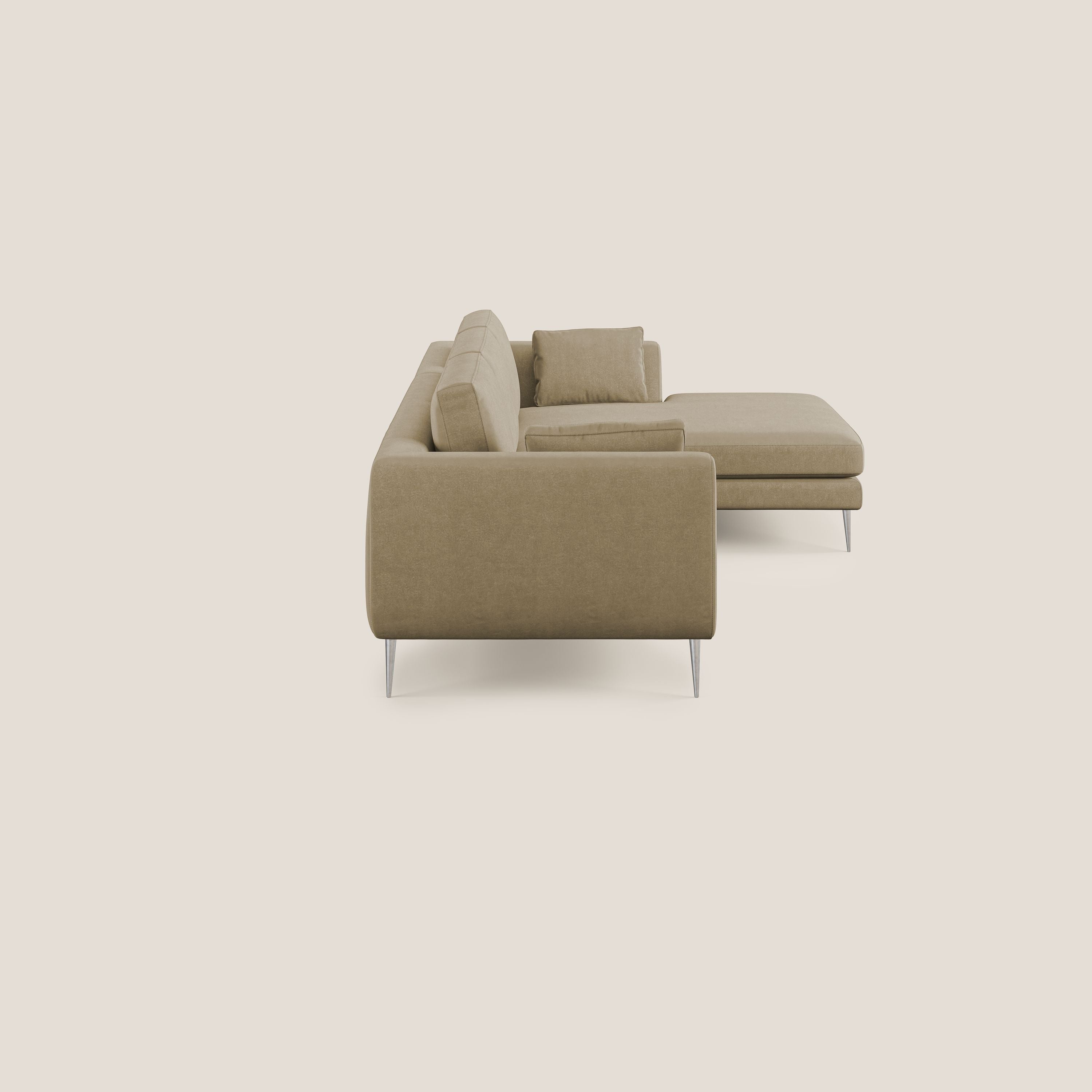 Plano divano moderno angolare con penisola in microfibra smacchiabile T11 beige - divitt.sbs
