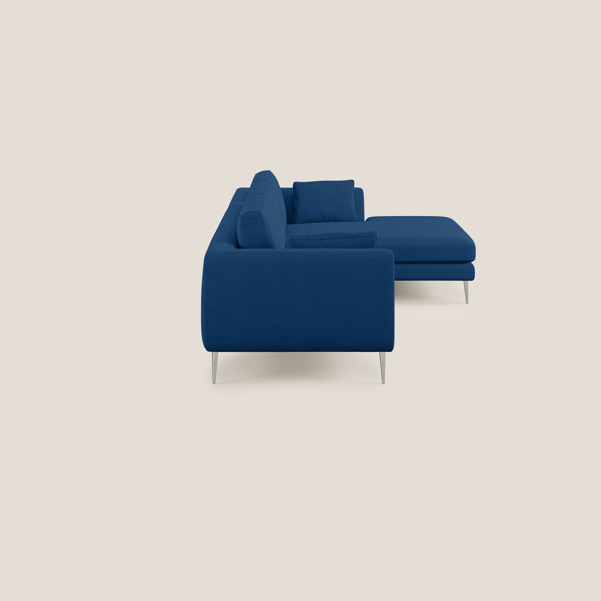 Plano divano moderno angolare con penisola in microfibra smacchiabile T11 blu - divitt.sbs