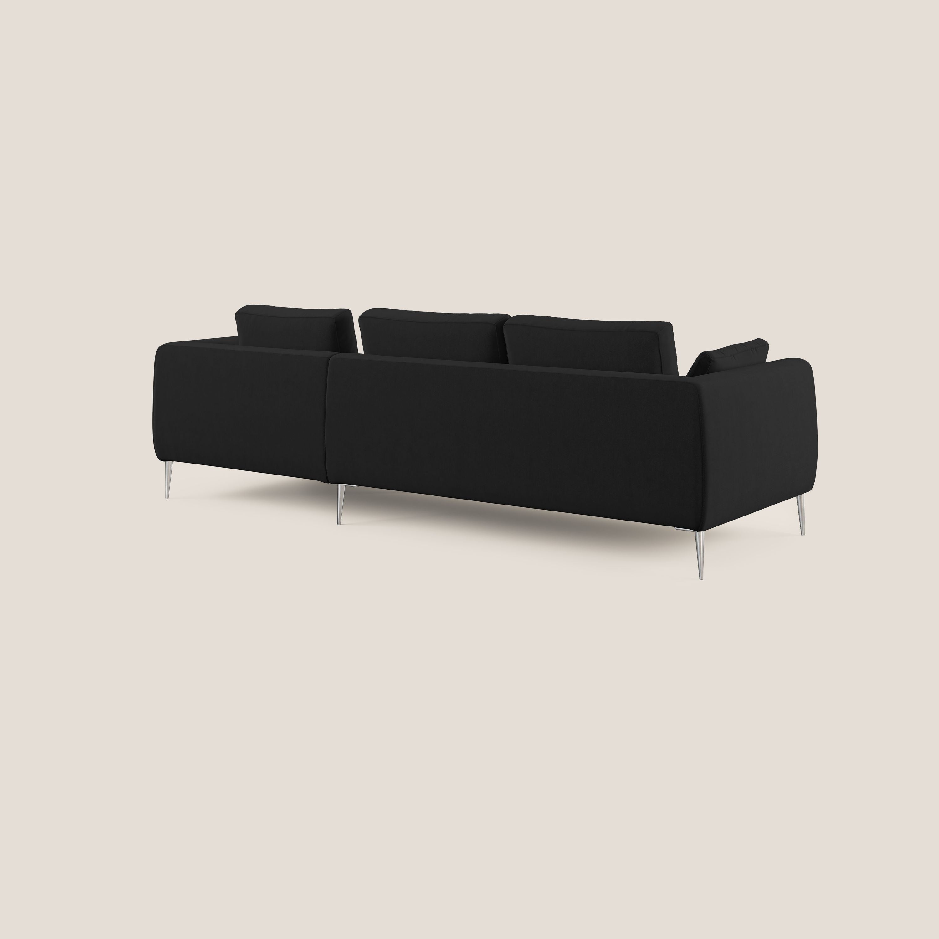 Plano divano moderno angolare con penisola in microfibra smacchiabile T11 nero - divitt.sbs