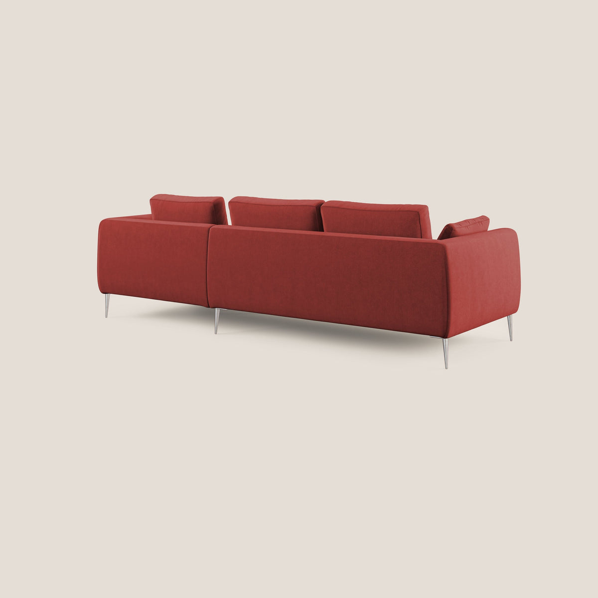 Plano divano moderno angolare con penisola in microfibra smacchiabile T11 rosso - divitt.sbs