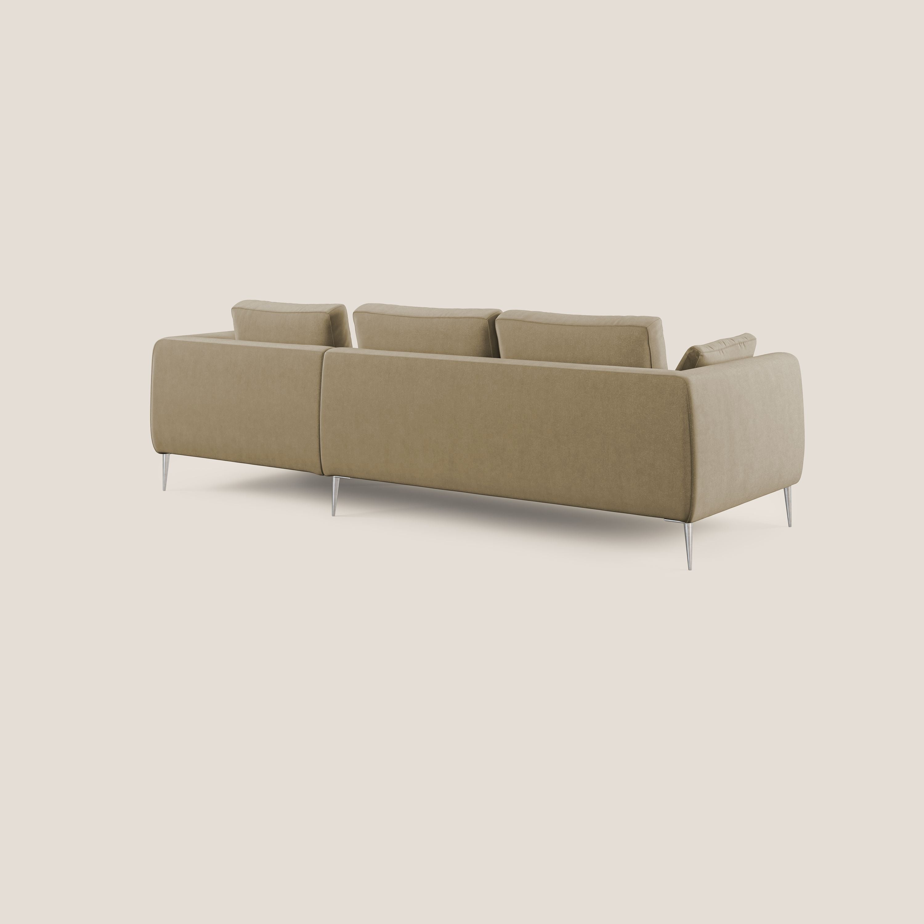 Plano divano moderno angolare con penisola in microfibra smacchiabile T11 beige - divitt.sbs