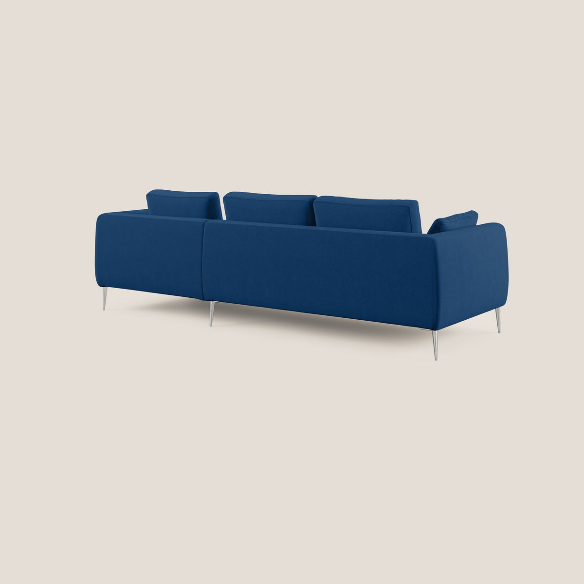 Plano divano moderno angolare con penisola in microfibra smacchiabile T11 blu - divitt.sbs