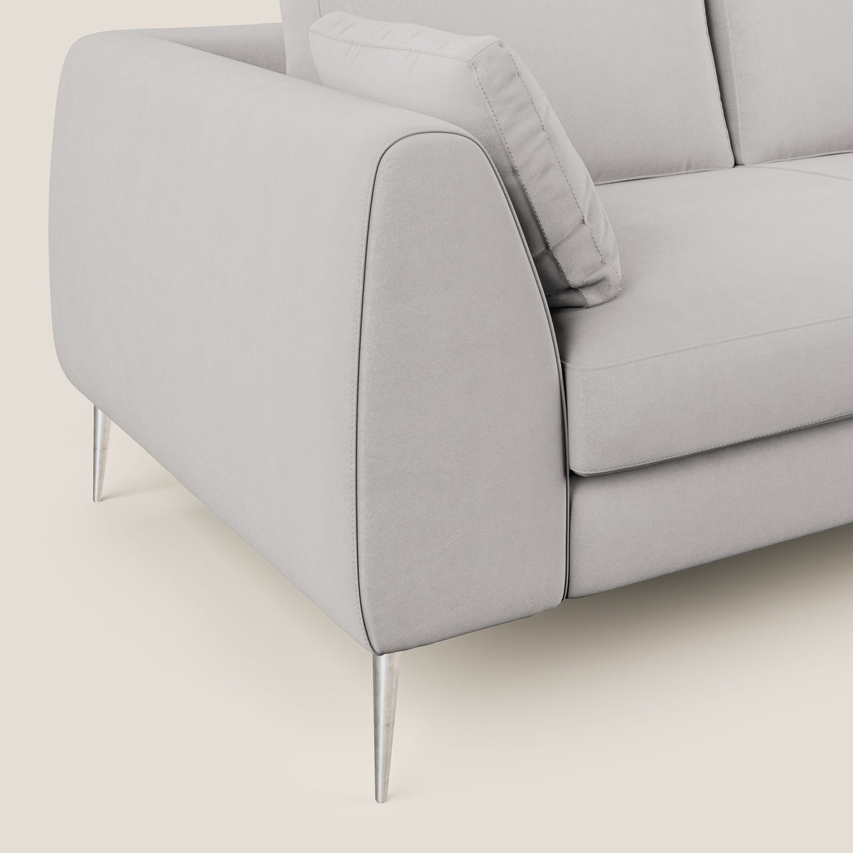 Plano divano moderno angolare con penisola in microfibra smacchiabile T11 grigio chiaro - divitt.sbs
