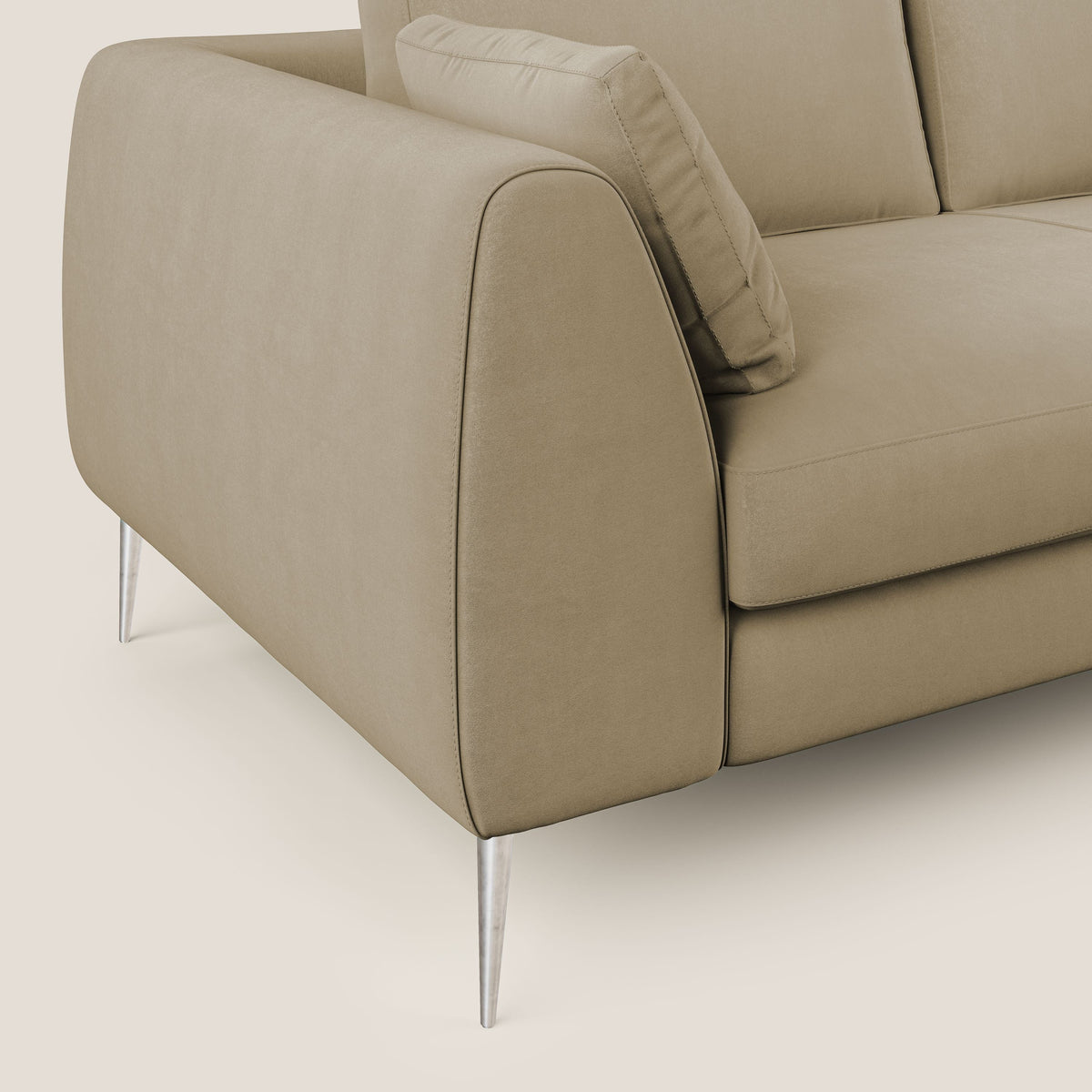 Plano divano moderno angolare con penisola in microfibra smacchiabile T11 beige - divitt.sbs