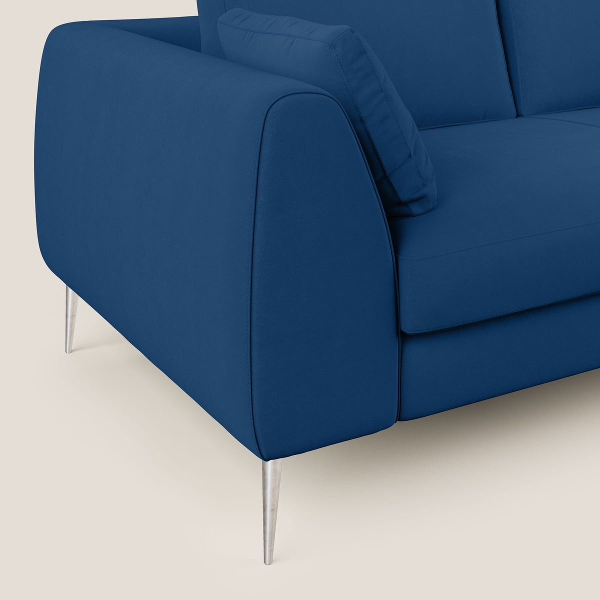 Plano divano moderno angolare con penisola in microfibra smacchiabile T11 blu - divitt.sbs