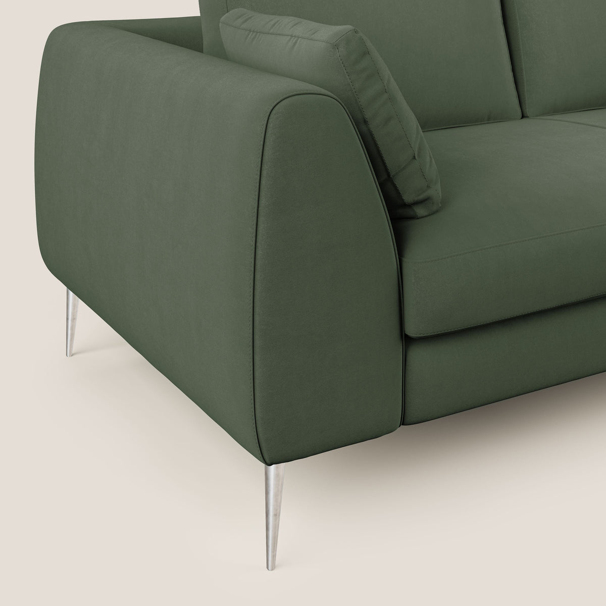 Plano divano moderno angolare con penisola in microfibra smacchiabile T11 verde - divitt.sbs