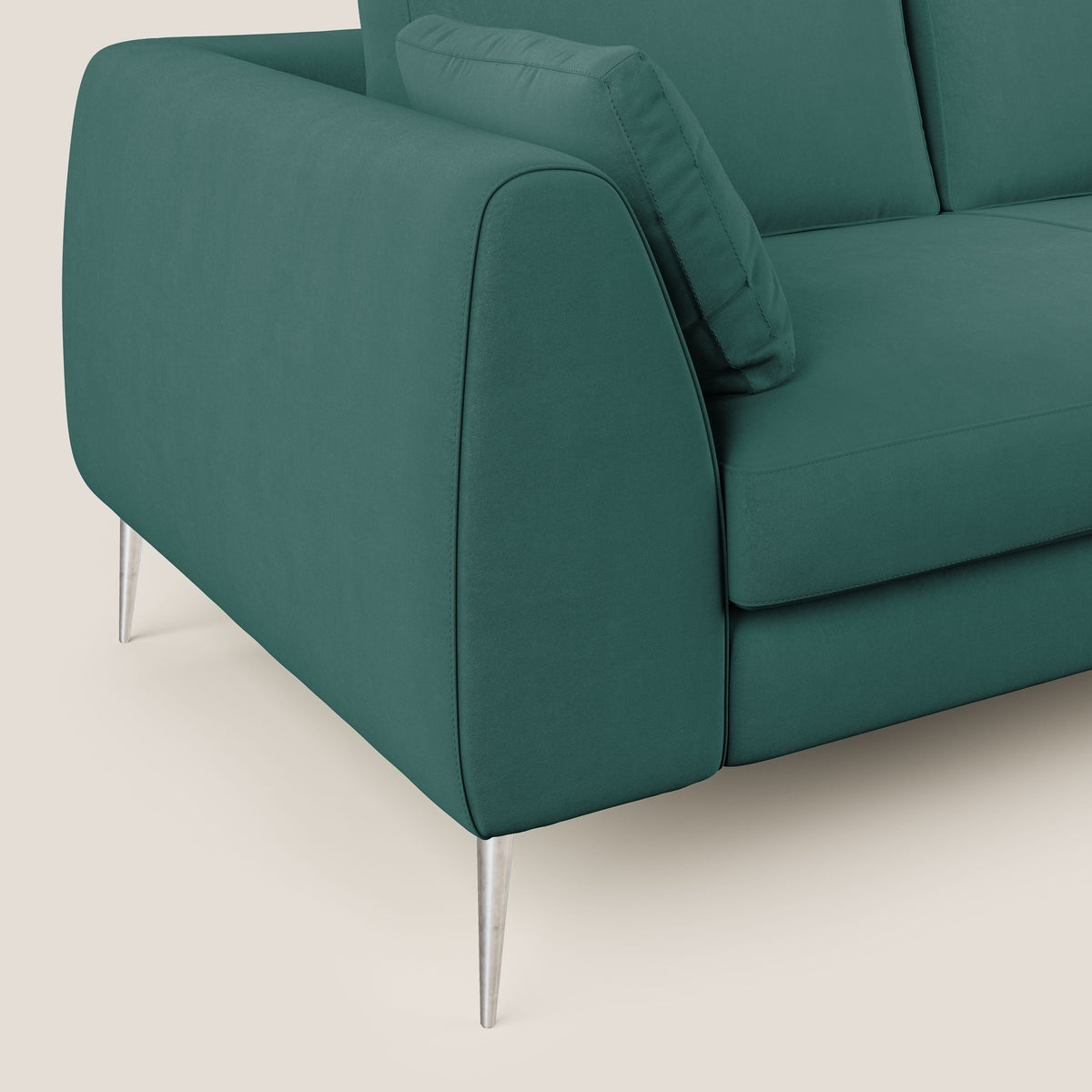 Plano divano moderno angolare con penisola in microfibra smacchiabile T11 petrolio - divitt.sbs