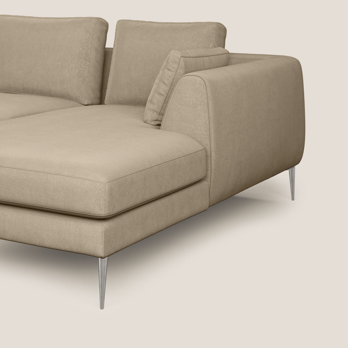 Plano divano moderno angolare con penisola in microfibra smacchiabile T11 tortora - divitt.sbs