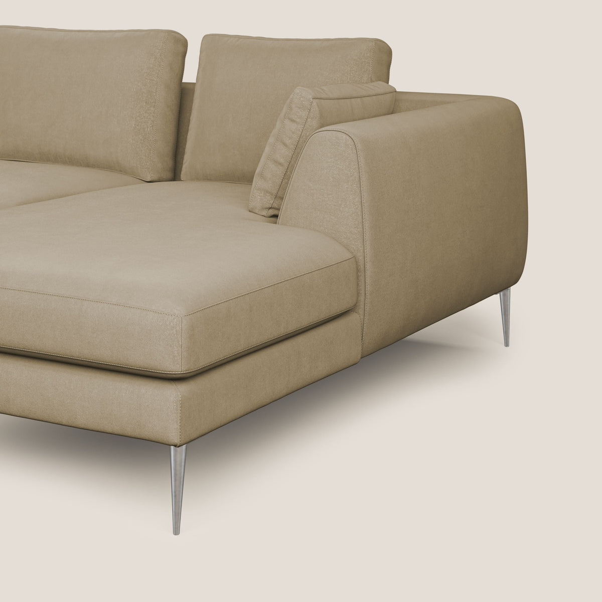 Plano divano moderno angolare con penisola in microfibra smacchiabile T11 beige - divitt.sbs
