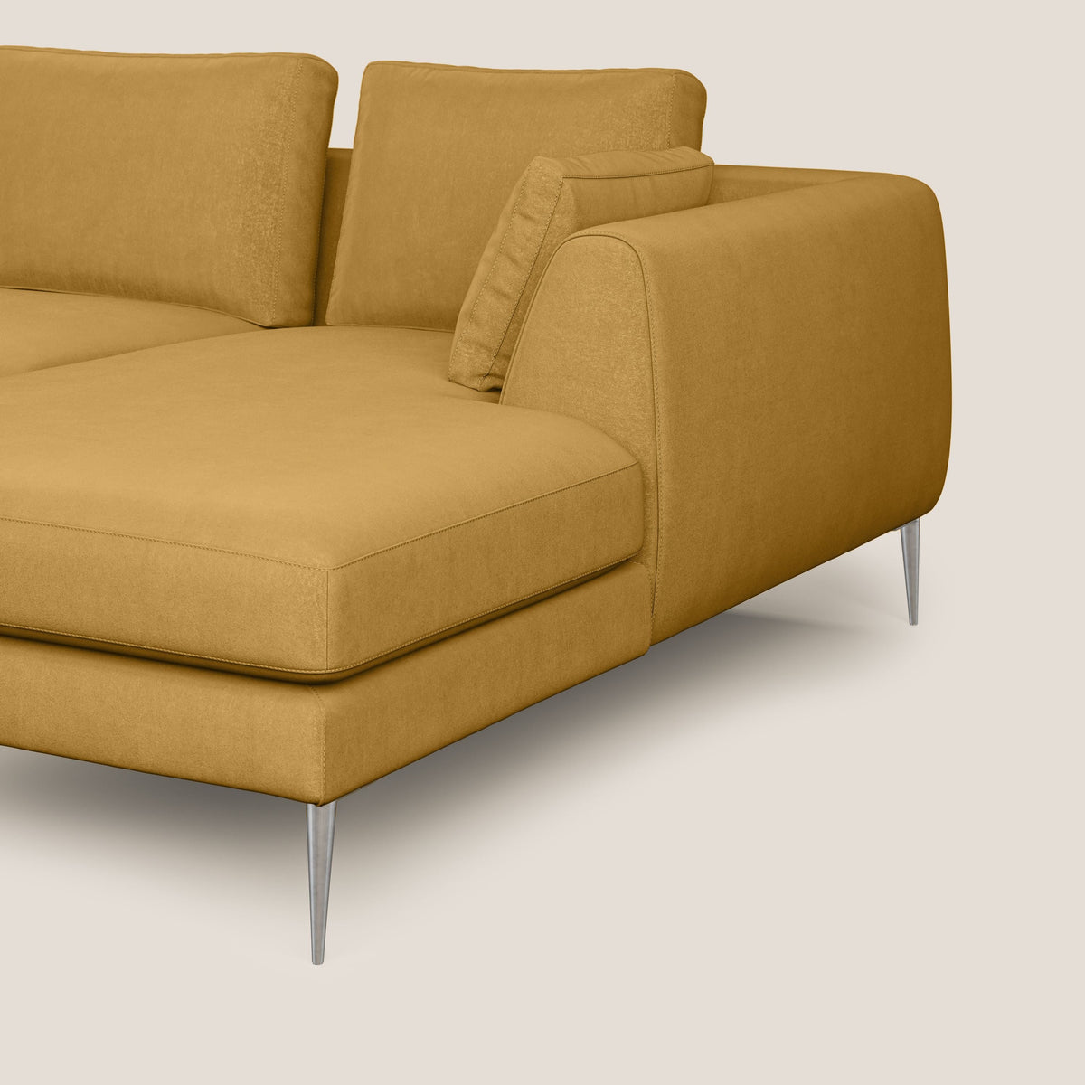 Plano divano moderno angolare con penisola in microfibra smacchiabile T11 giallo - divitt.sbs
