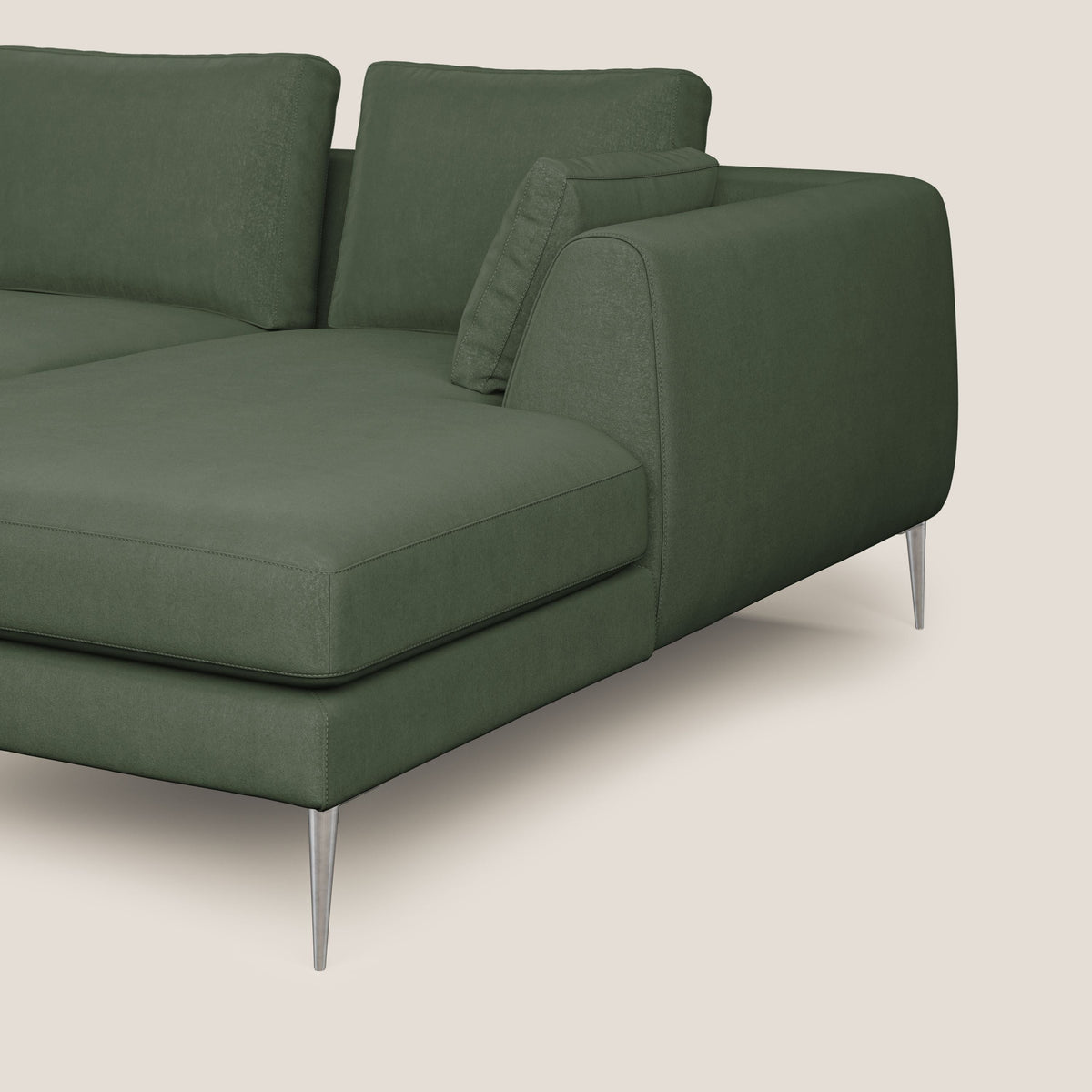 Plano divano moderno angolare con penisola in microfibra smacchiabile T11 verde - divitt.sbs