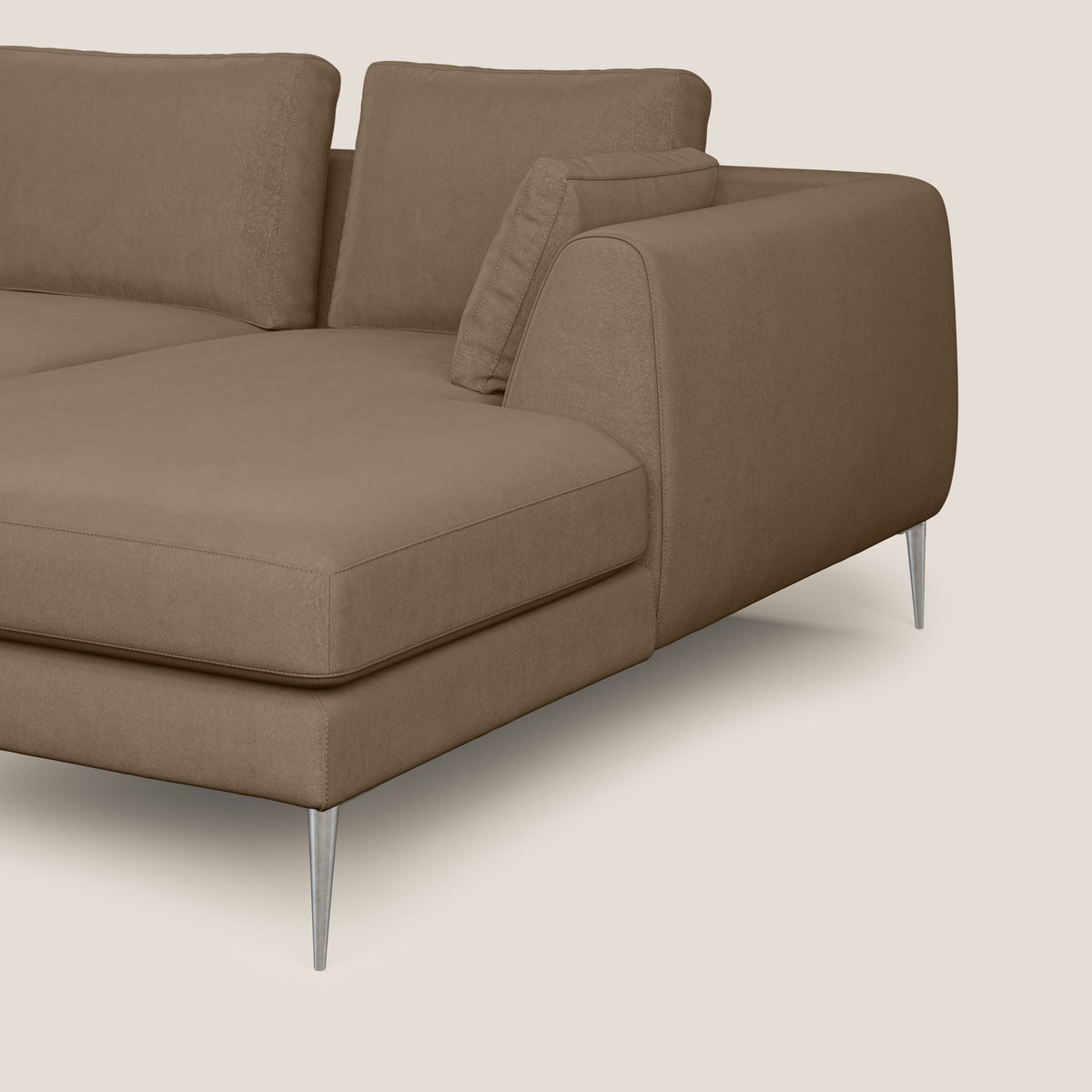 Plano divano moderno angolare con penisola in microfibra smacchiabile T11 marrone - divitt.sbs