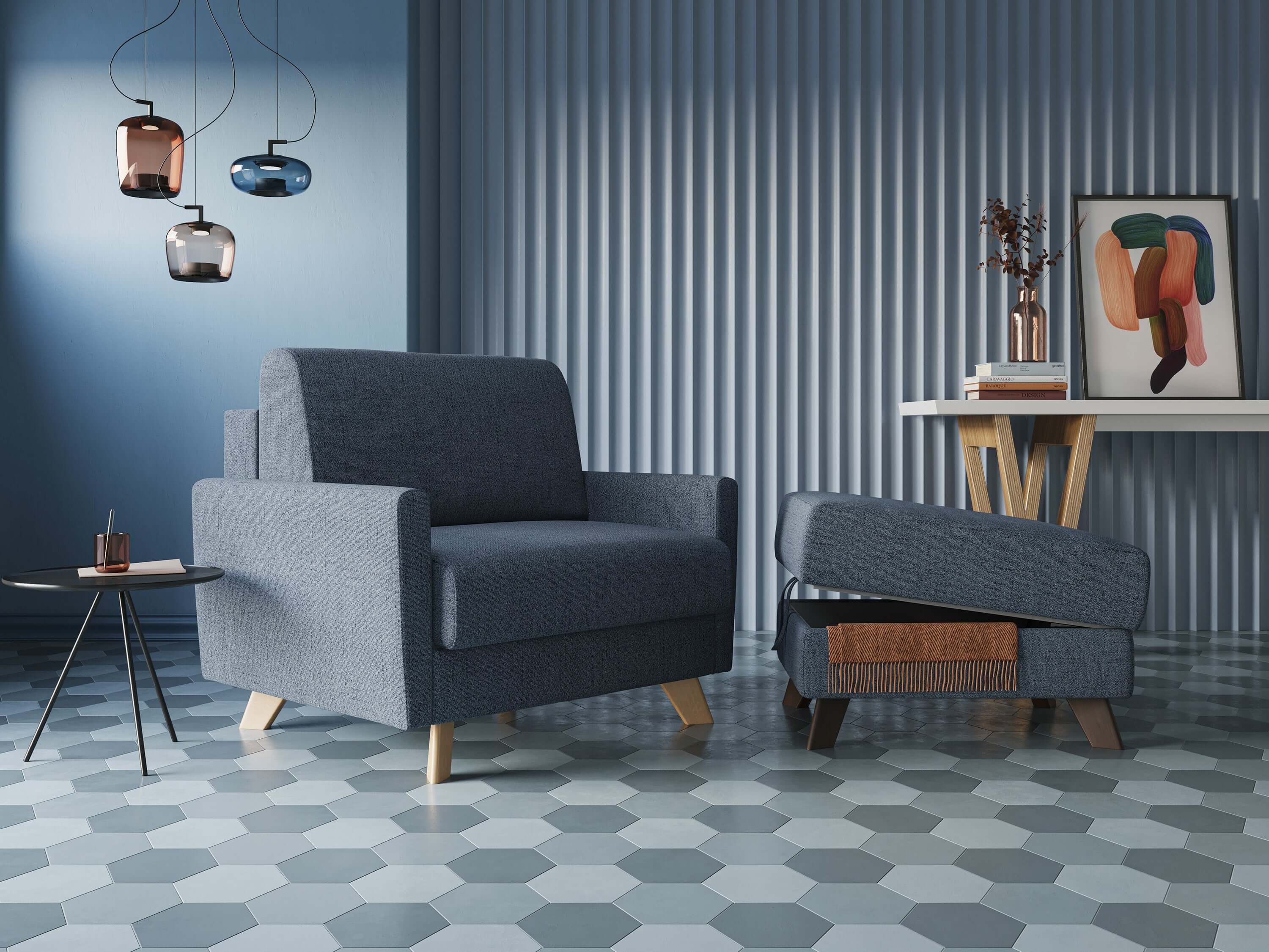 Edgar poltrona letto in tessuto felis impermeabile T03 blu - divitt.sbs