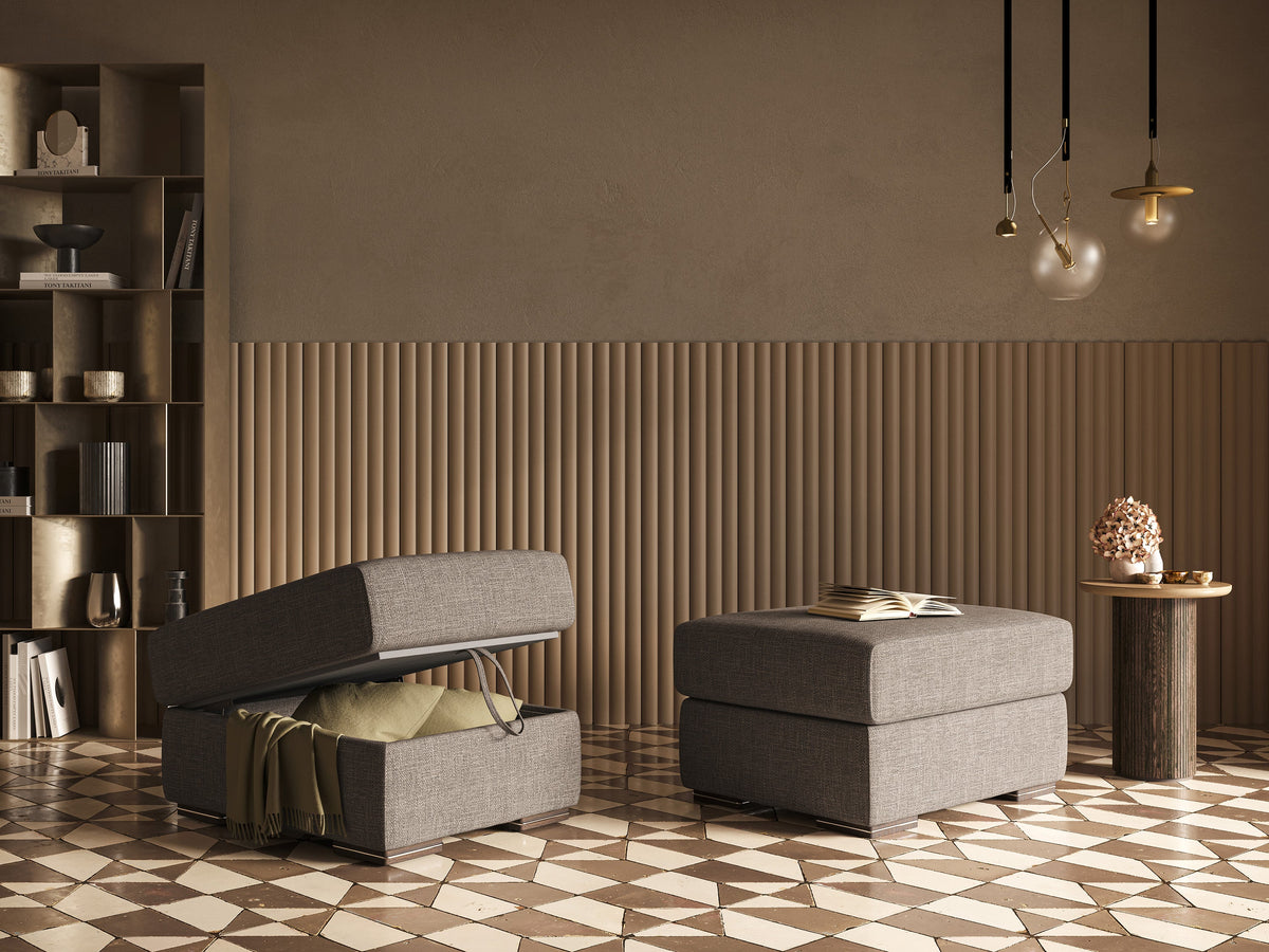 Sun pouf apribile contenitore in tessuto impermeabile morbido intreccio T06 marrone - divitt.sbs