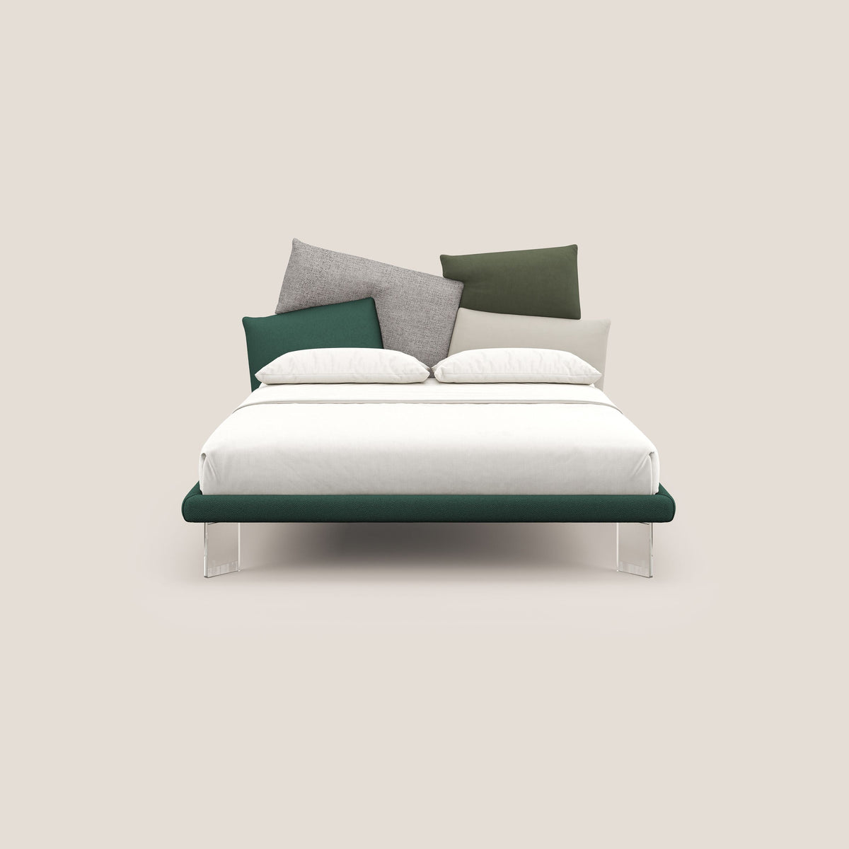 Rebus letto imbottito dal design moderno con piedi trasparenti in plexiglass verde - divitt.sbs