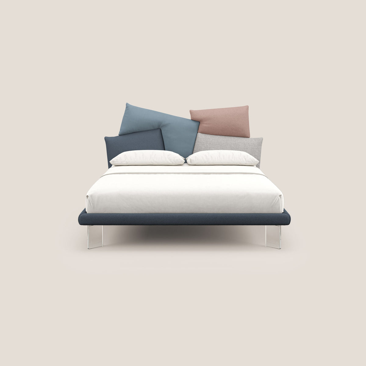 Rebus letto imbottito dal design moderno con piedi trasparenti in plexiglass blu - divitt.sbs