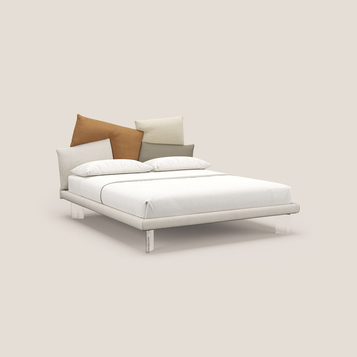 Rebus letto imbottito dal design moderno con piedi trasparenti in plexiglass panna - divitt.sbs