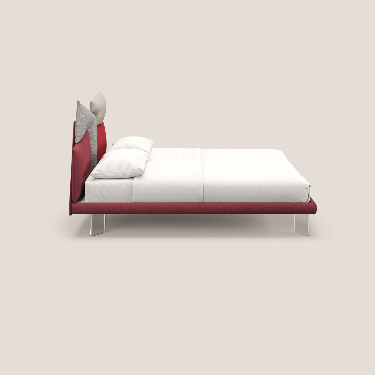 Rebus letto imbottito dal design moderno con piedi trasparenti in plexiglass rosso - divitt.sbs