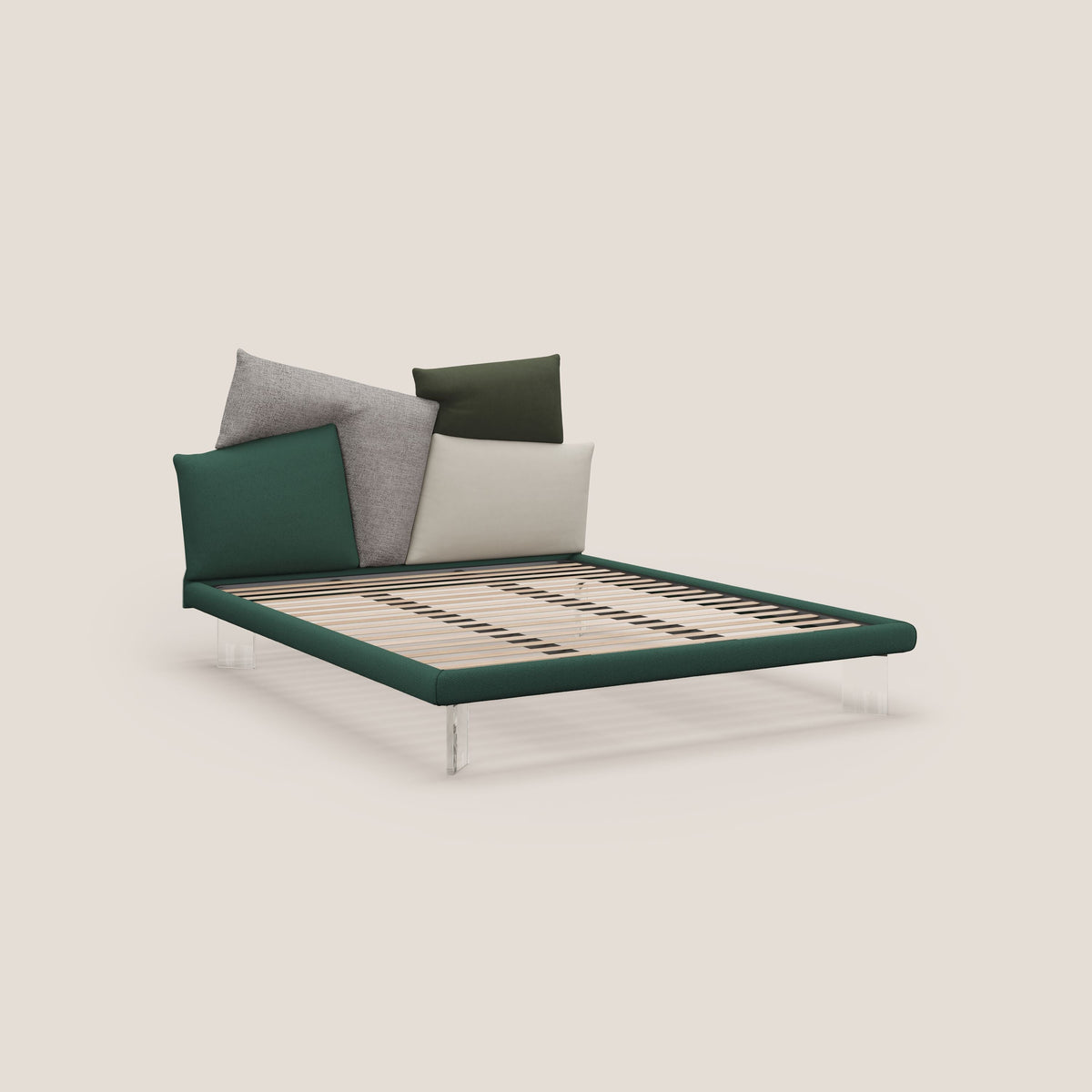Rebus letto imbottito dal design moderno con piedi trasparenti in plexiglass verde - divitt.sbs