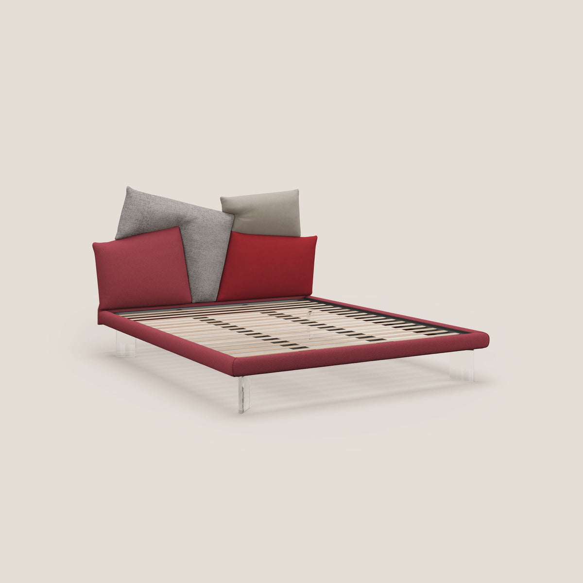 Rebus letto imbottito dal design moderno con piedi trasparenti in plexiglass rosso - divitt.sbs