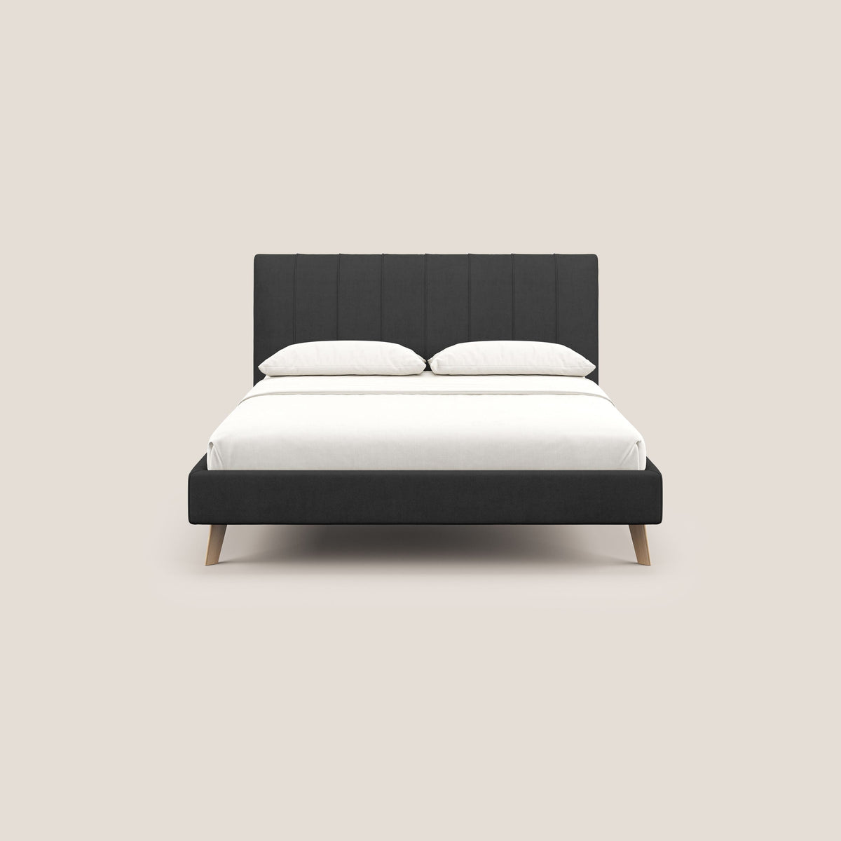 Selene letto imbottito con piedini naturali sfoderabile in tessuto impermeabile T02 nero - divitt.sbs