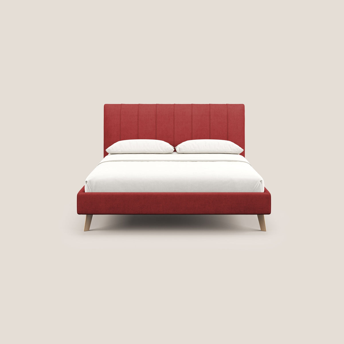 Selene letto imbottito con piedini naturali sfoderabile in tessuto impermeabile T02 rosso - divitt.sbs