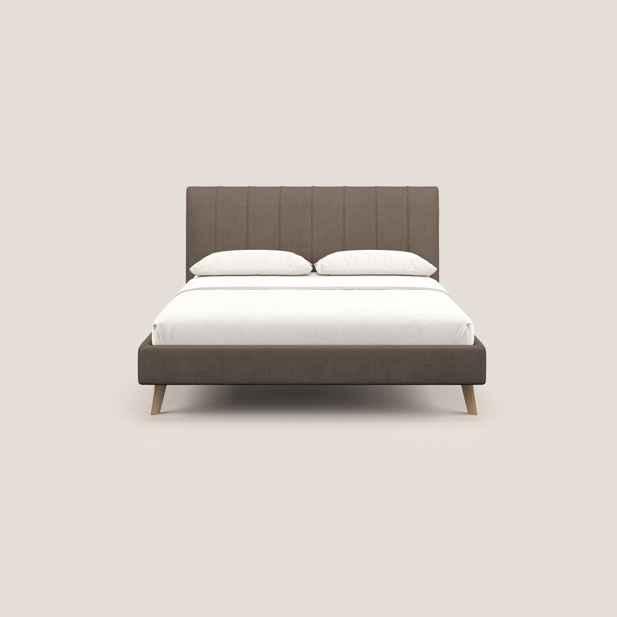 Selene letto imbottito con piedini naturali sfoderabile in tessuto impermeabile T02 marrone - divitt.sbs