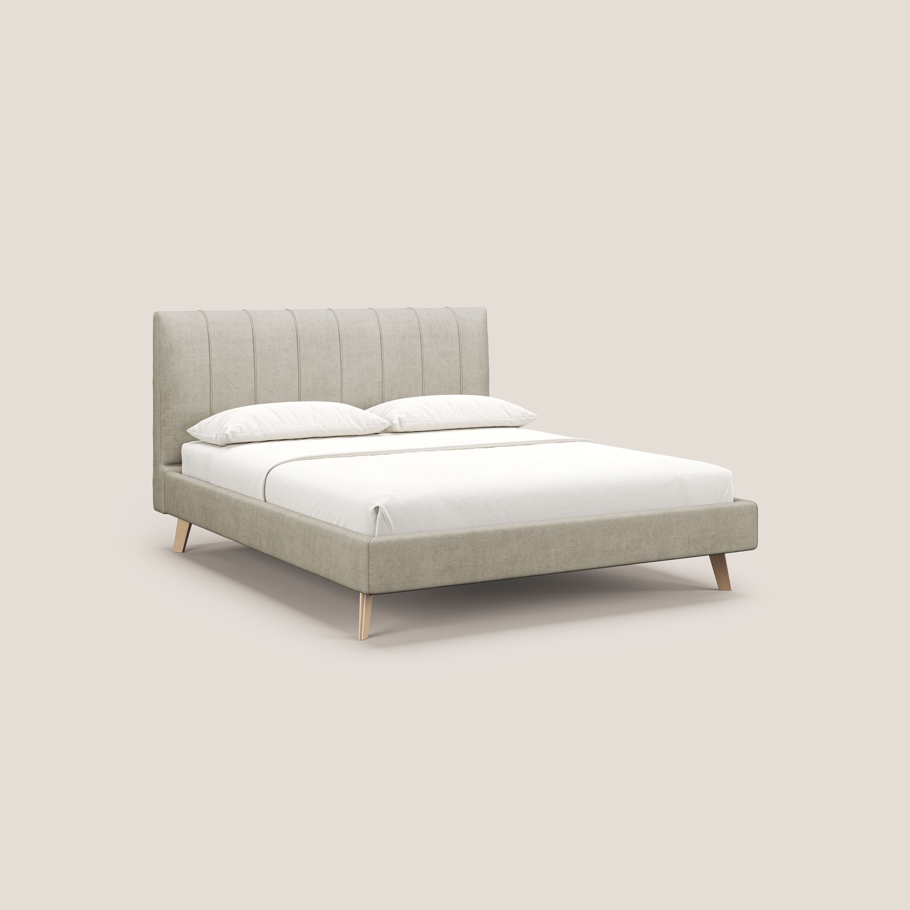 Selene letto imbottito con piedini naturali sfoderabile in tessuto impermeabile T02 panna - divitt.sbs