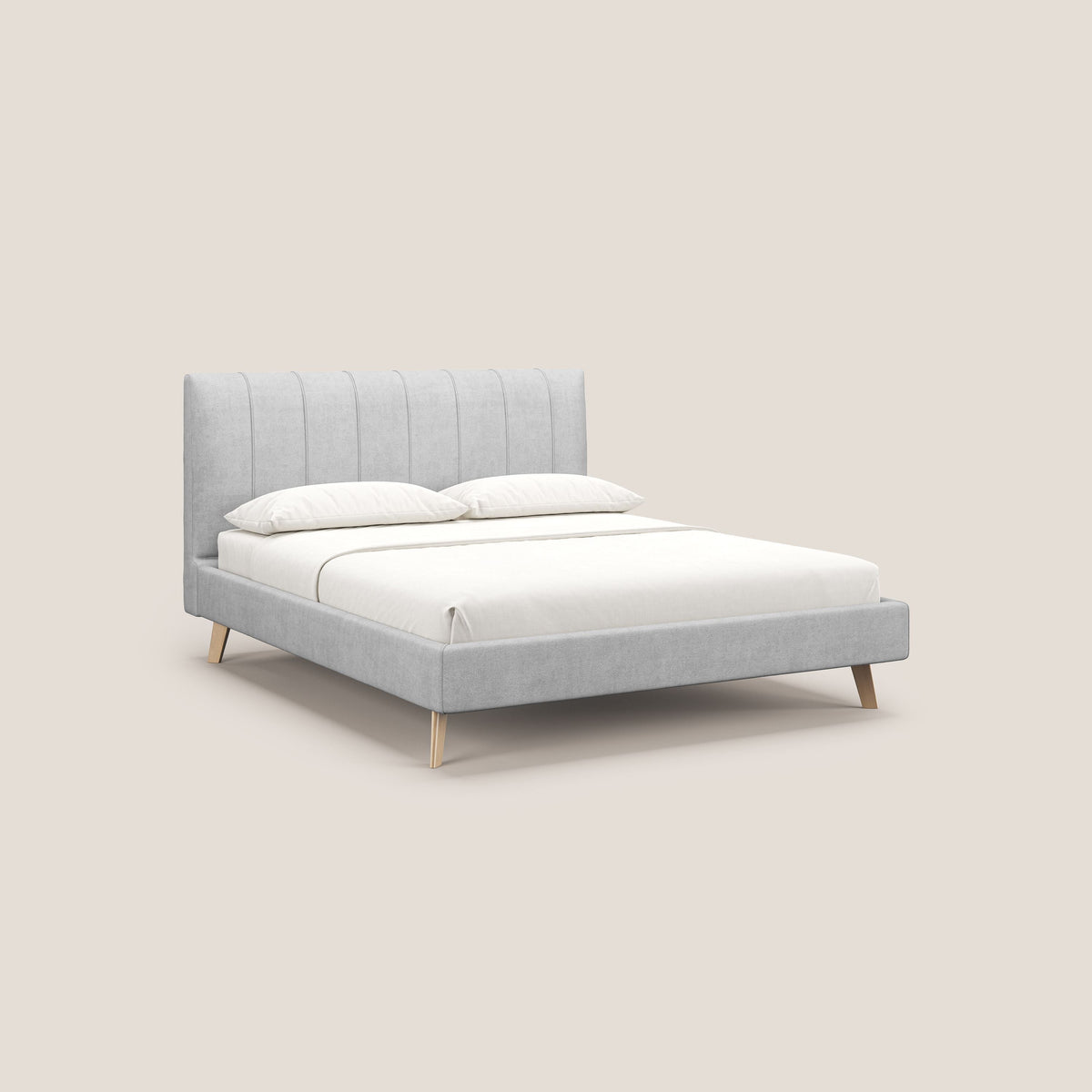 Selene letto imbottito con piedini naturali sfoderabile in tessuto impermeabile T02 grigio chiaro - divitt.sbs
