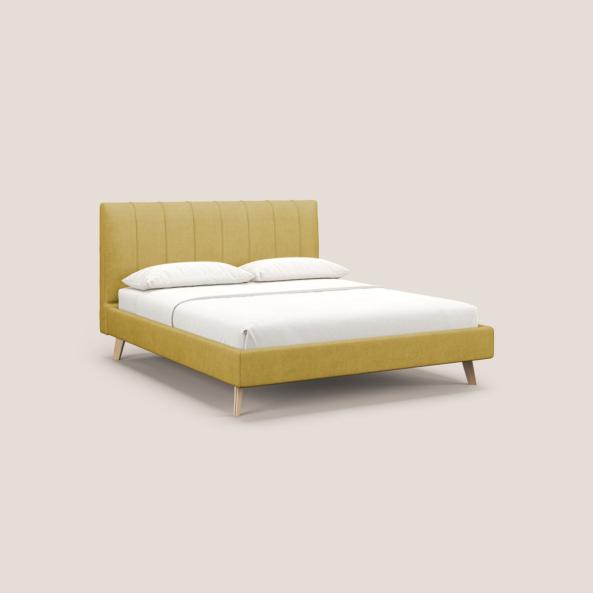 Selene letto imbottito con piedini naturali sfoderabile in tessuto impermeabile T02 giallo - divitt.sbs