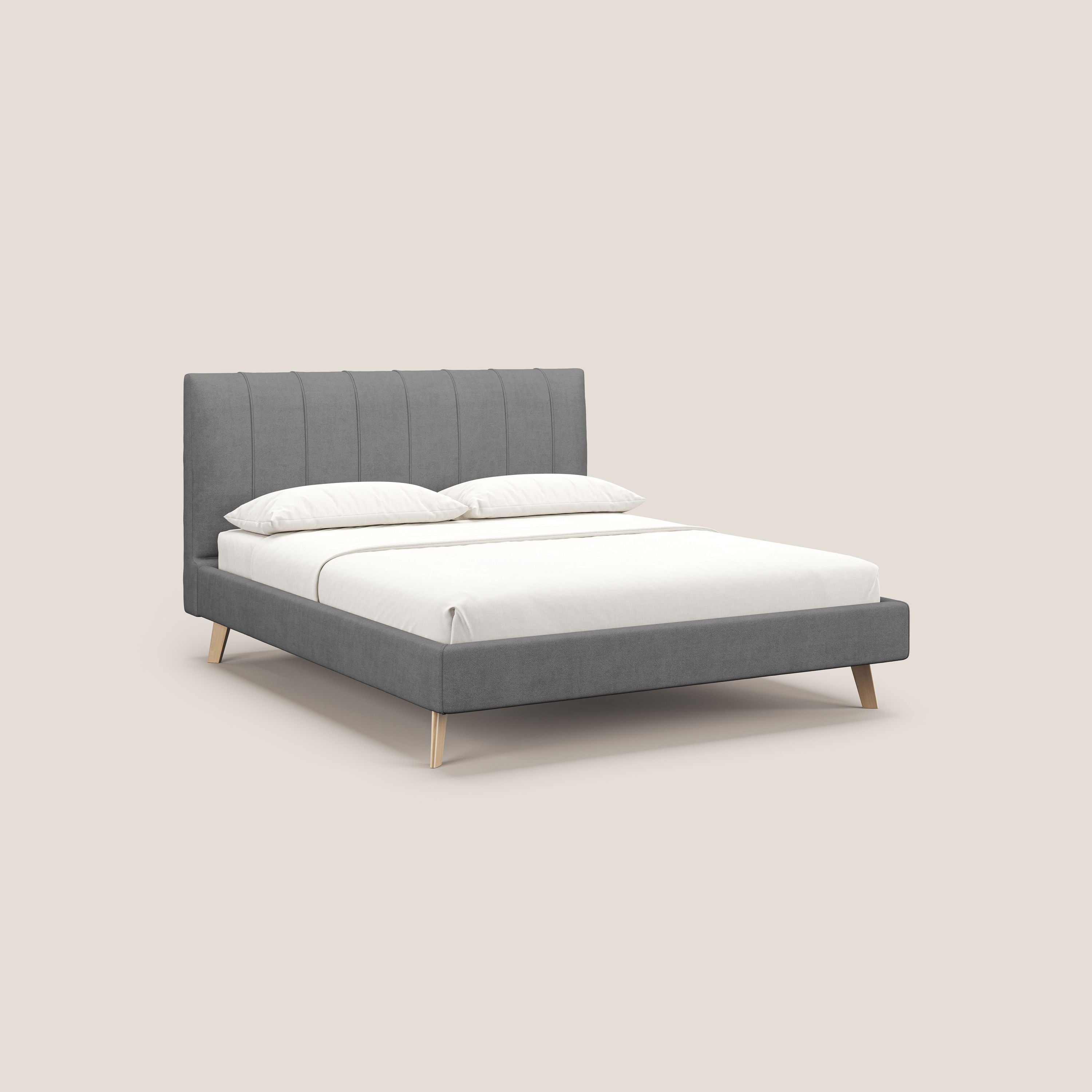 Selene letto imbottito con piedini naturali sfoderabile in tessuto impermeabile T02 grigio - divitt.sbs
