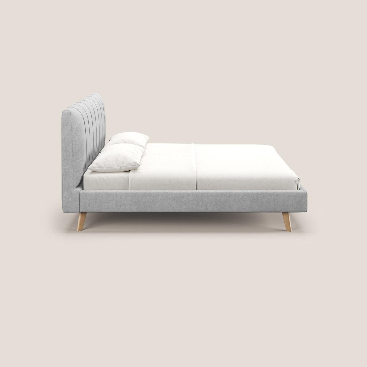 Selene letto imbottito con piedini naturali sfoderabile in tessuto impermeabile T02 grigio chiaro - divitt.sbs