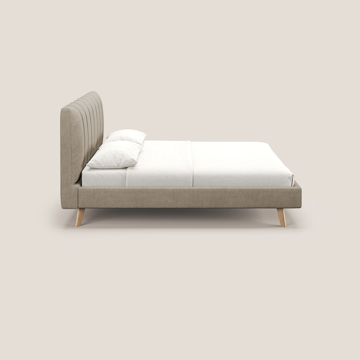 Selene letto imbottito con piedini naturali sfoderabile in tessuto impermeabile T02 beige - divitt.sbs