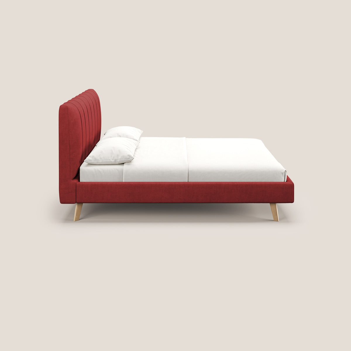 Selene letto imbottito con piedini naturali sfoderabile in tessuto impermeabile T02 rosso - divitt.sbs