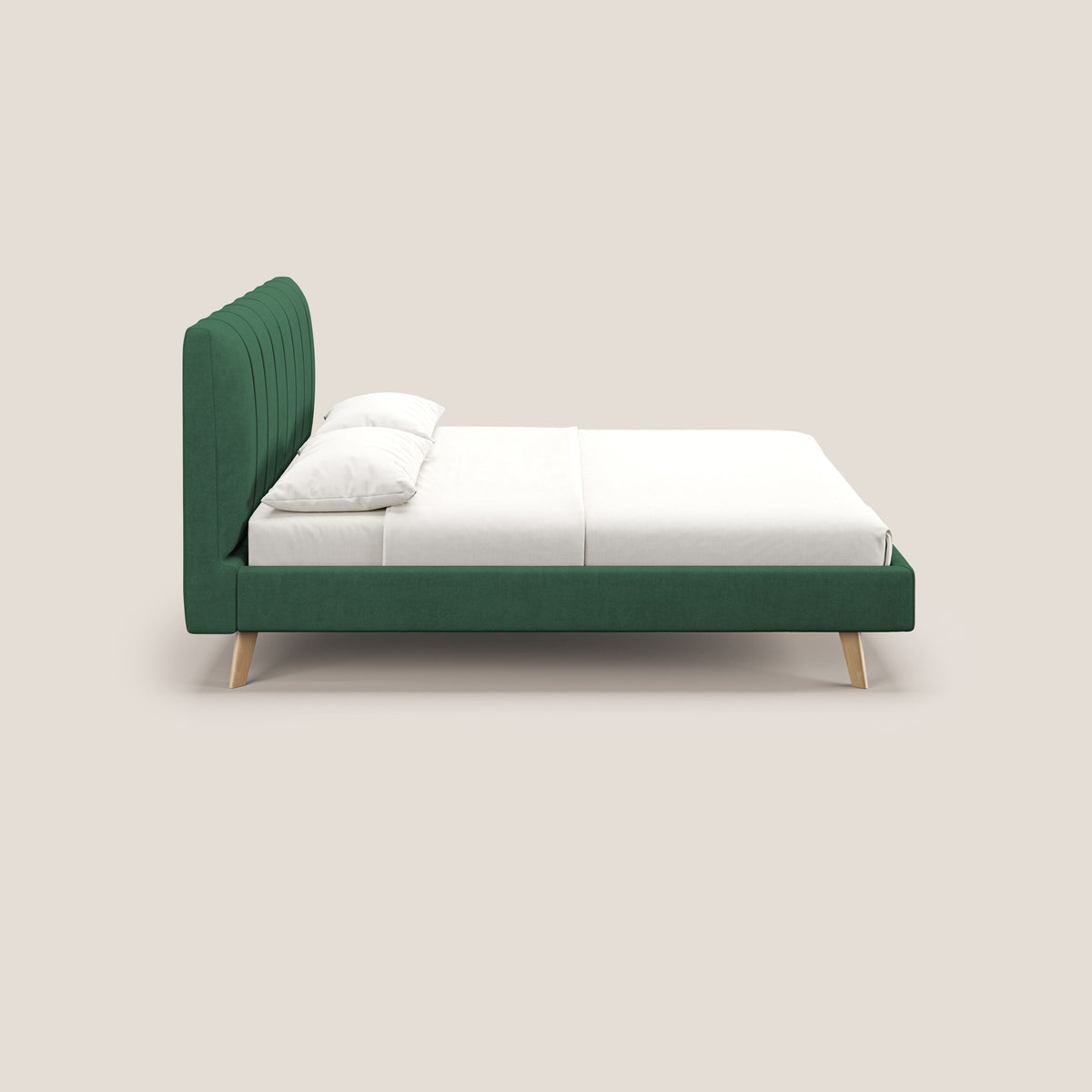 Selene letto imbottito con piedini naturali sfoderabile in tessuto impermeabile T02 verde - divitt.sbs