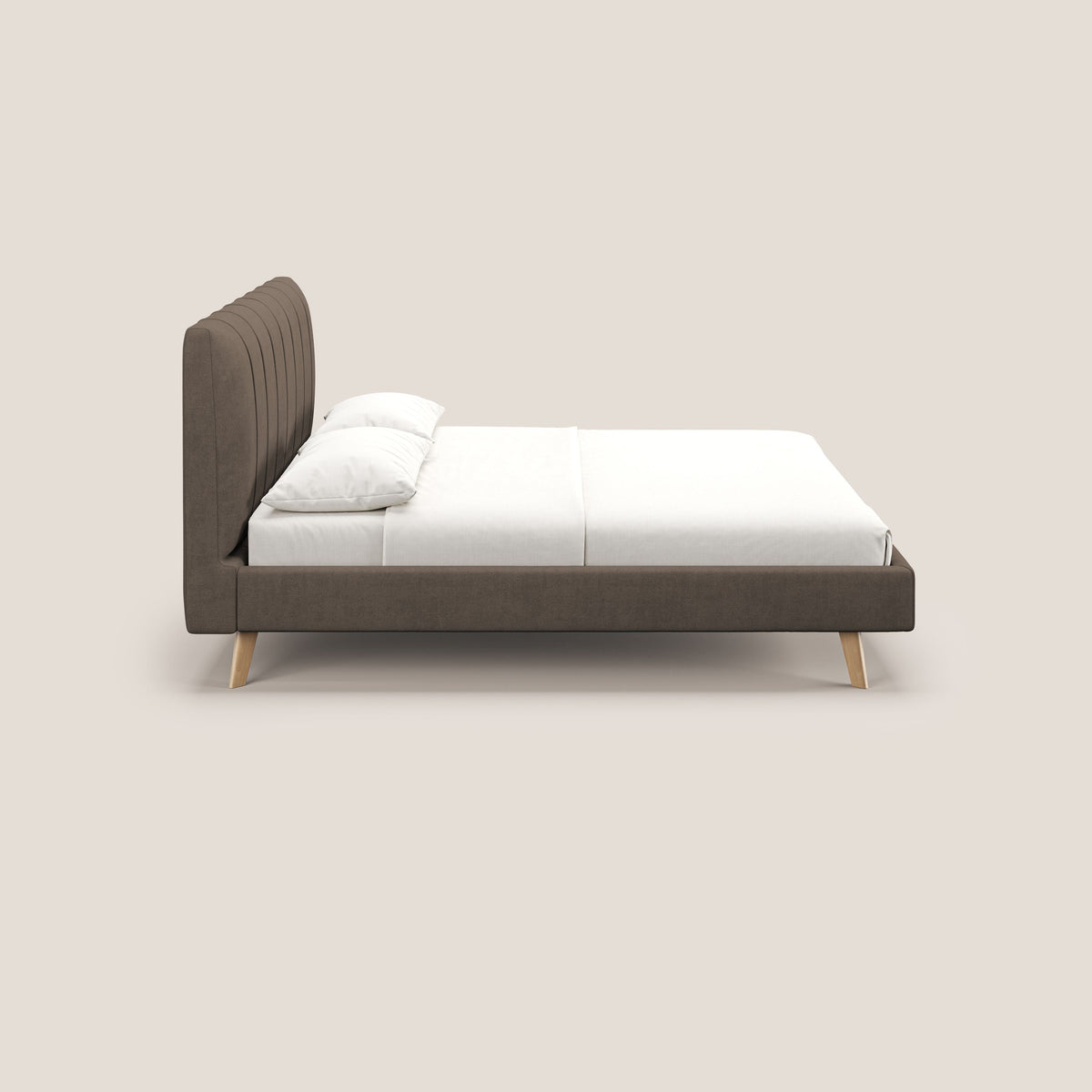 Selene letto imbottito con piedini naturali sfoderabile in tessuto impermeabile T02 marrone - divitt.sbs
