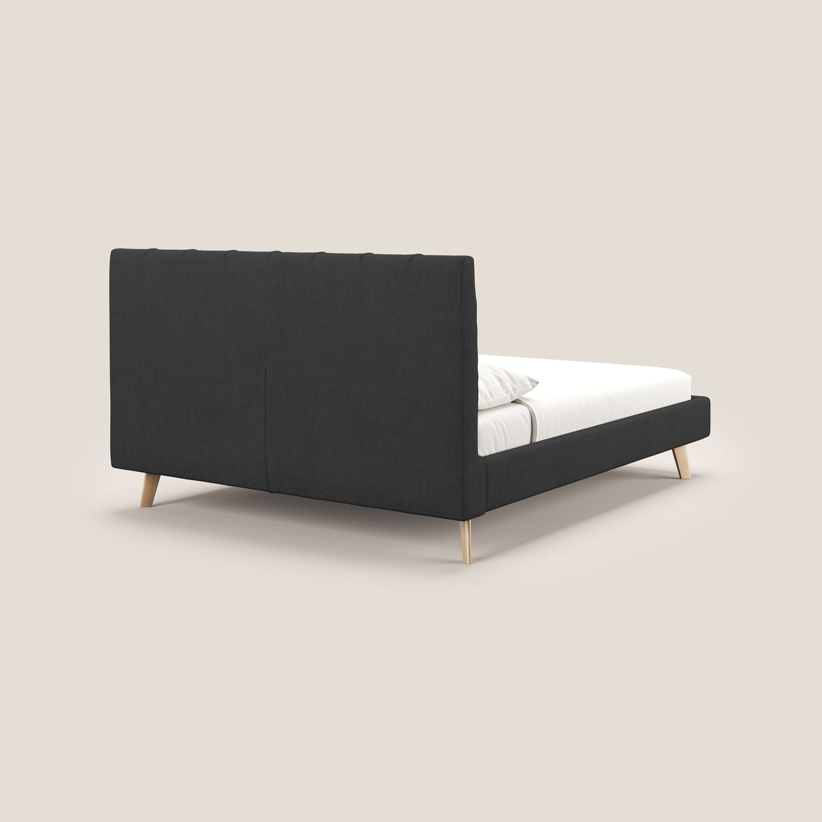 Selene letto imbottito con piedini naturali sfoderabile in tessuto impermeabile T02 nero - divitt.sbs