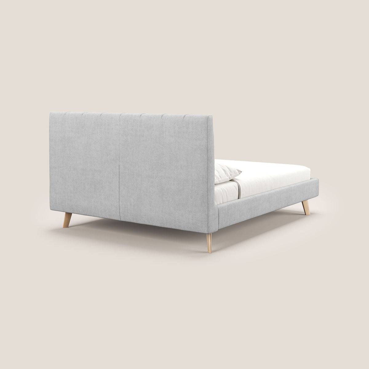 Selene letto imbottito con piedini naturali sfoderabile in tessuto impermeabile T02 grigio chiaro - divitt.sbs