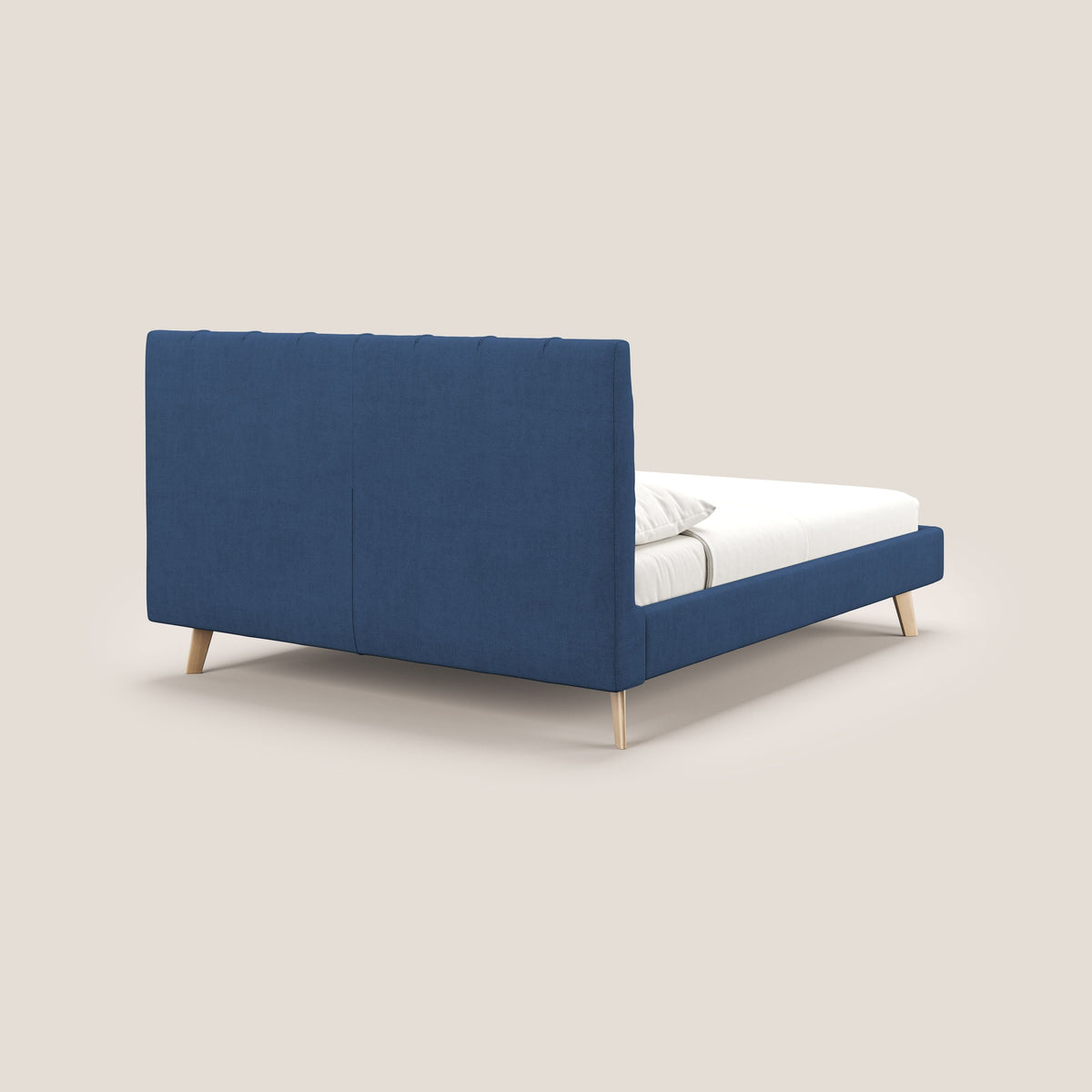Selene letto imbottito con piedini naturali sfoderabile in tessuto impermeabile T02 blu - divitt.sbs