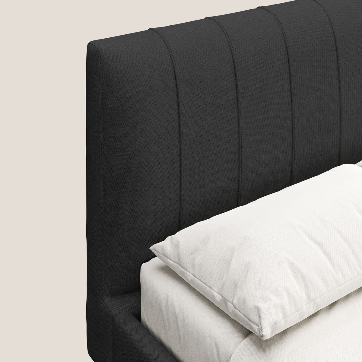 Selene letto imbottito con piedini naturali sfoderabile in tessuto impermeabile T02 nero - divitt.sbs