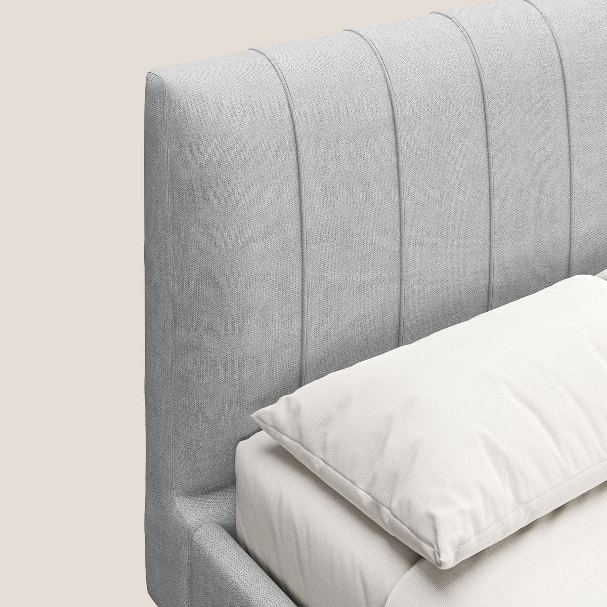 Selene letto imbottito con piedini naturali sfoderabile in tessuto impermeabile T02 grigio chiaro - divitt.sbs