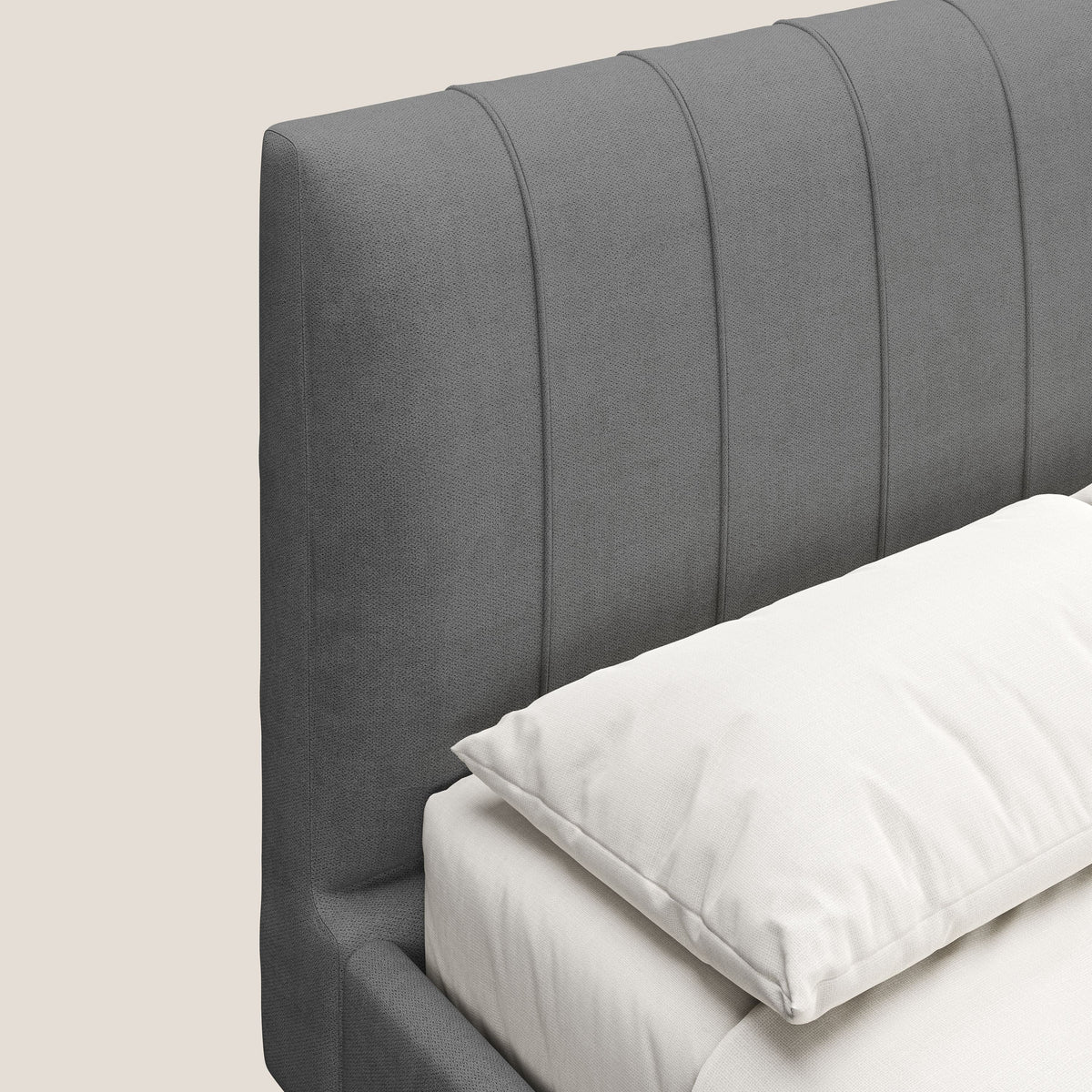 Selene letto imbottito con piedini naturali sfoderabile in tessuto impermeabile T02 grigio - divitt.sbs