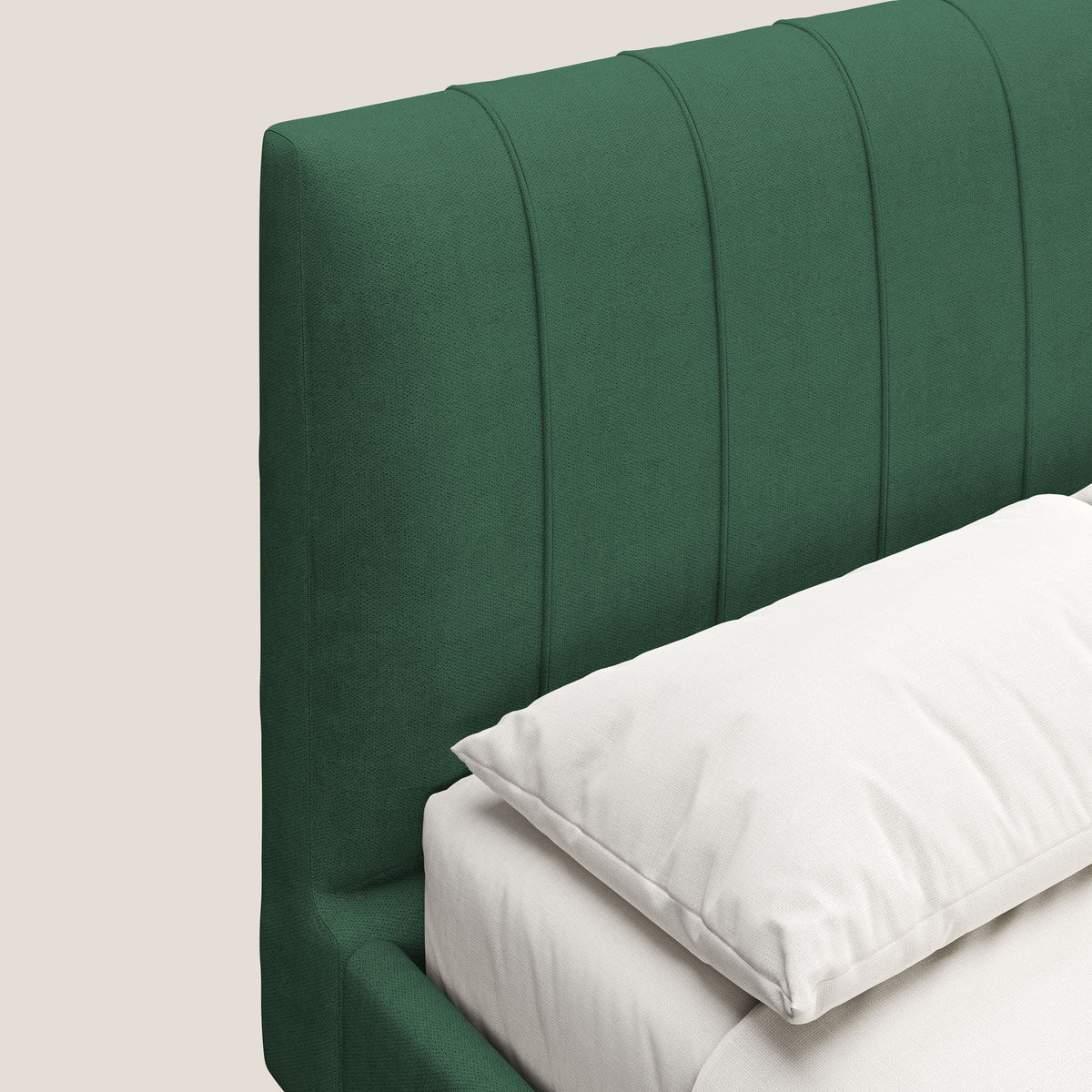 Selene letto imbottito con piedini naturali sfoderabile in tessuto impermeabile T02 verde - divitt.sbs