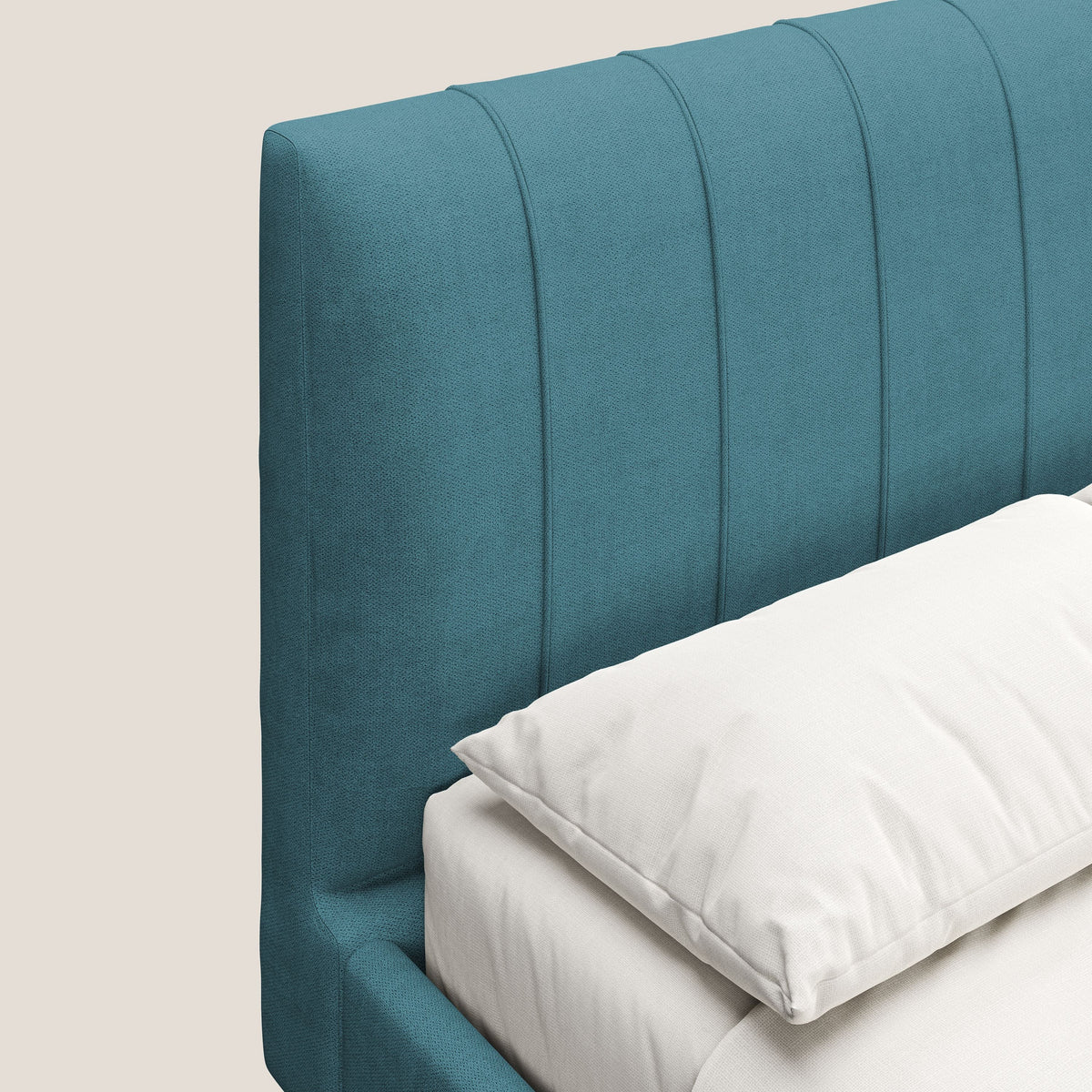 Selene letto imbottito con piedini naturali sfoderabile in tessuto impermeabile T02 azzurro - divitt.sbs